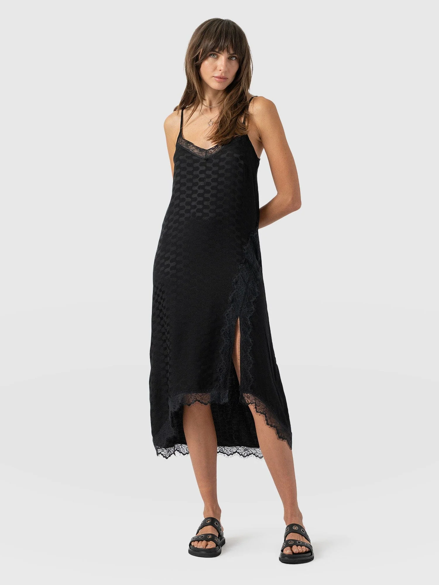 Harper Lace Cami Dress - Black Jacquard