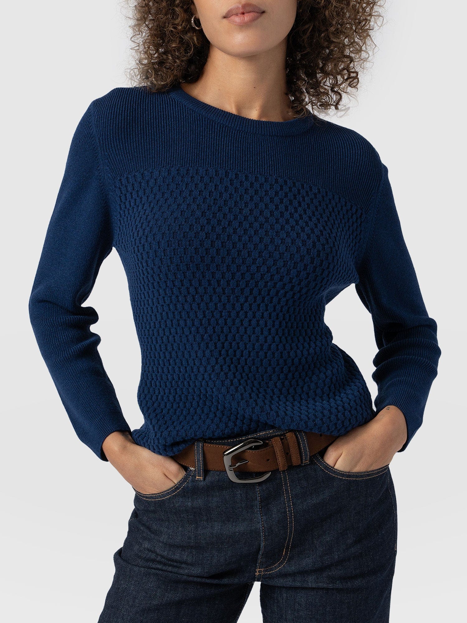Honeycomb Rib Sweater - Navy