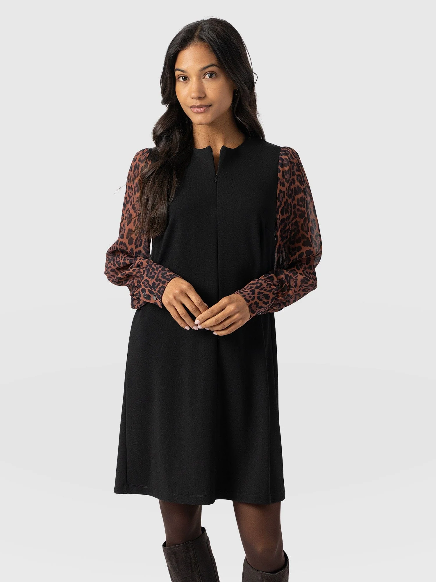 Esme Zip Up Dress - Brown Leopard