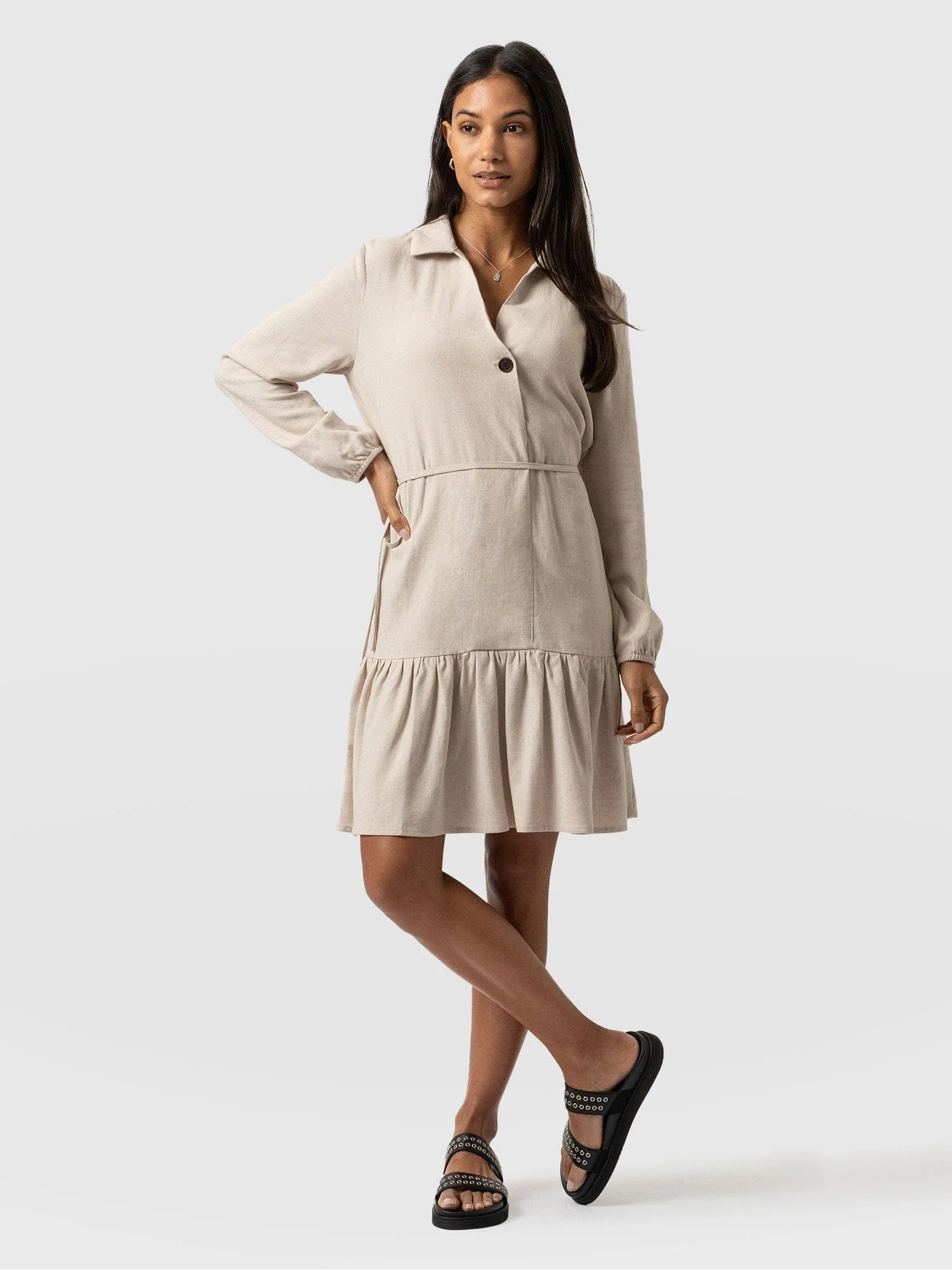 Aurelia Mini Linen Dress - Oatmeal