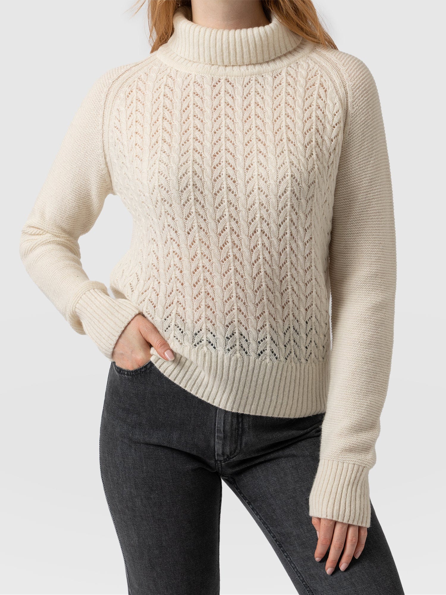 Glen Cable Knit Sweater - Cream