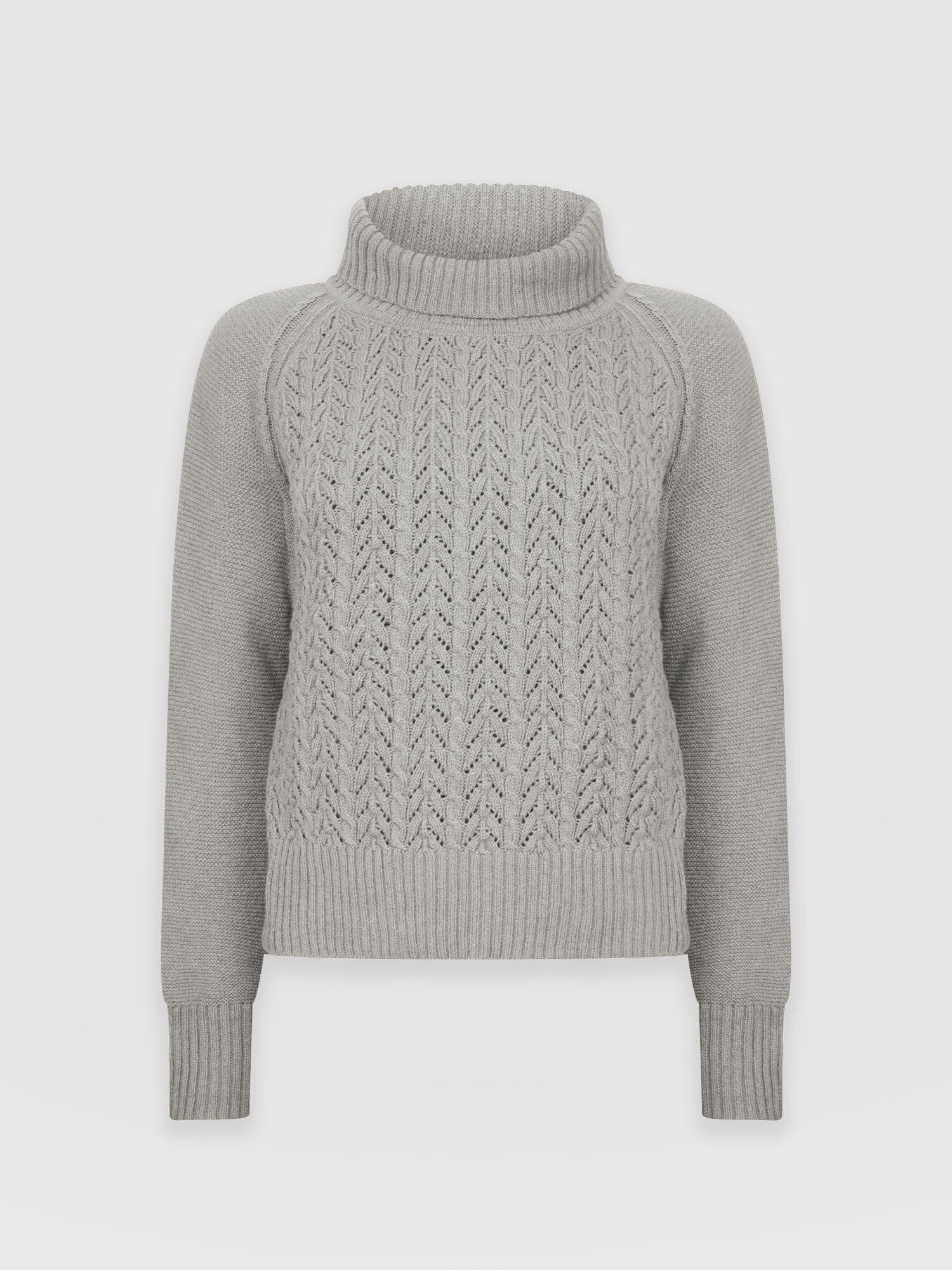 Glen Cable Knit Sweater - Grey Melange