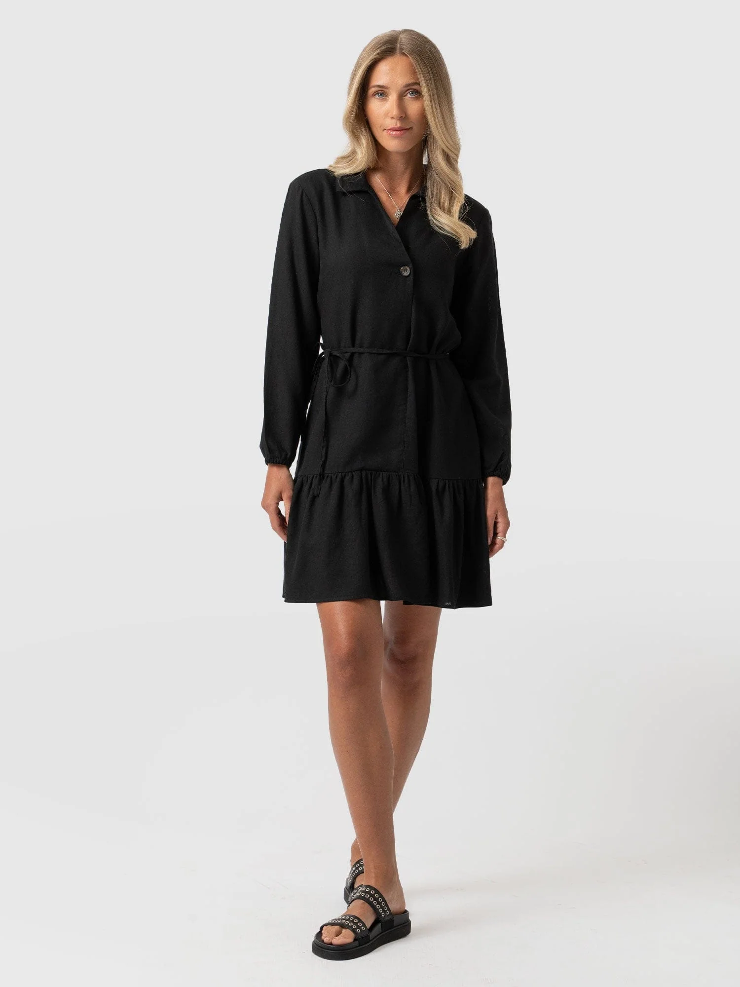 Aurelia Mini Linen Dress - Black