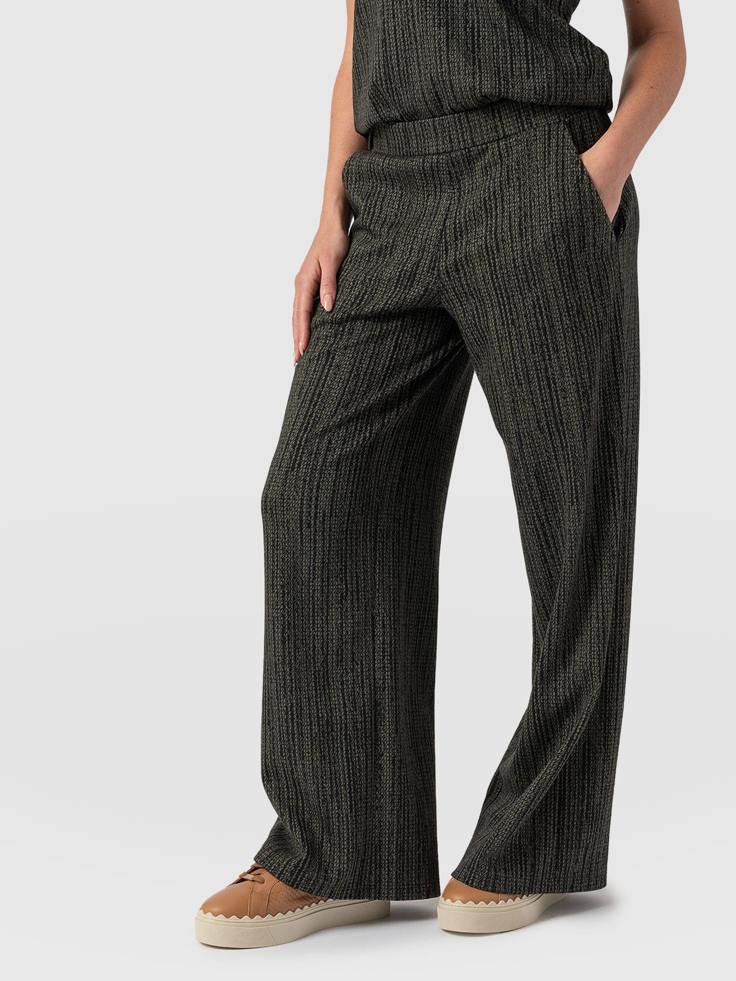 Keller Wide Leg Pant - Green Texture