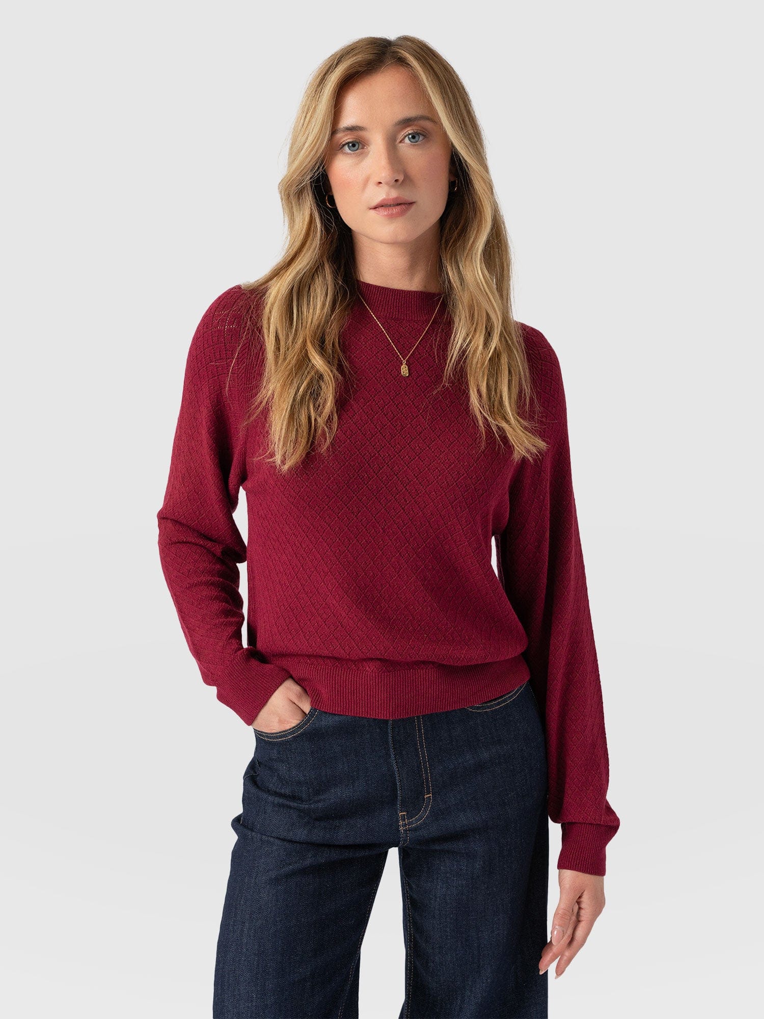 Diamond Knit Sweater - Deep Pink