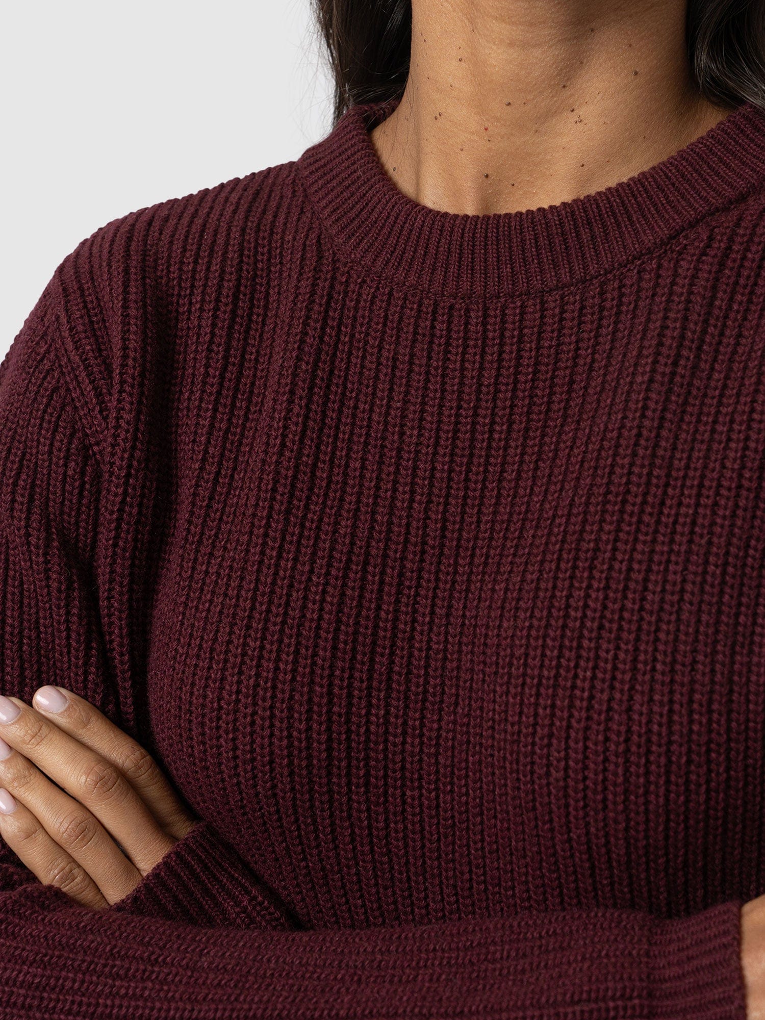 Eyelet Rib Knit Sweater - Maroon