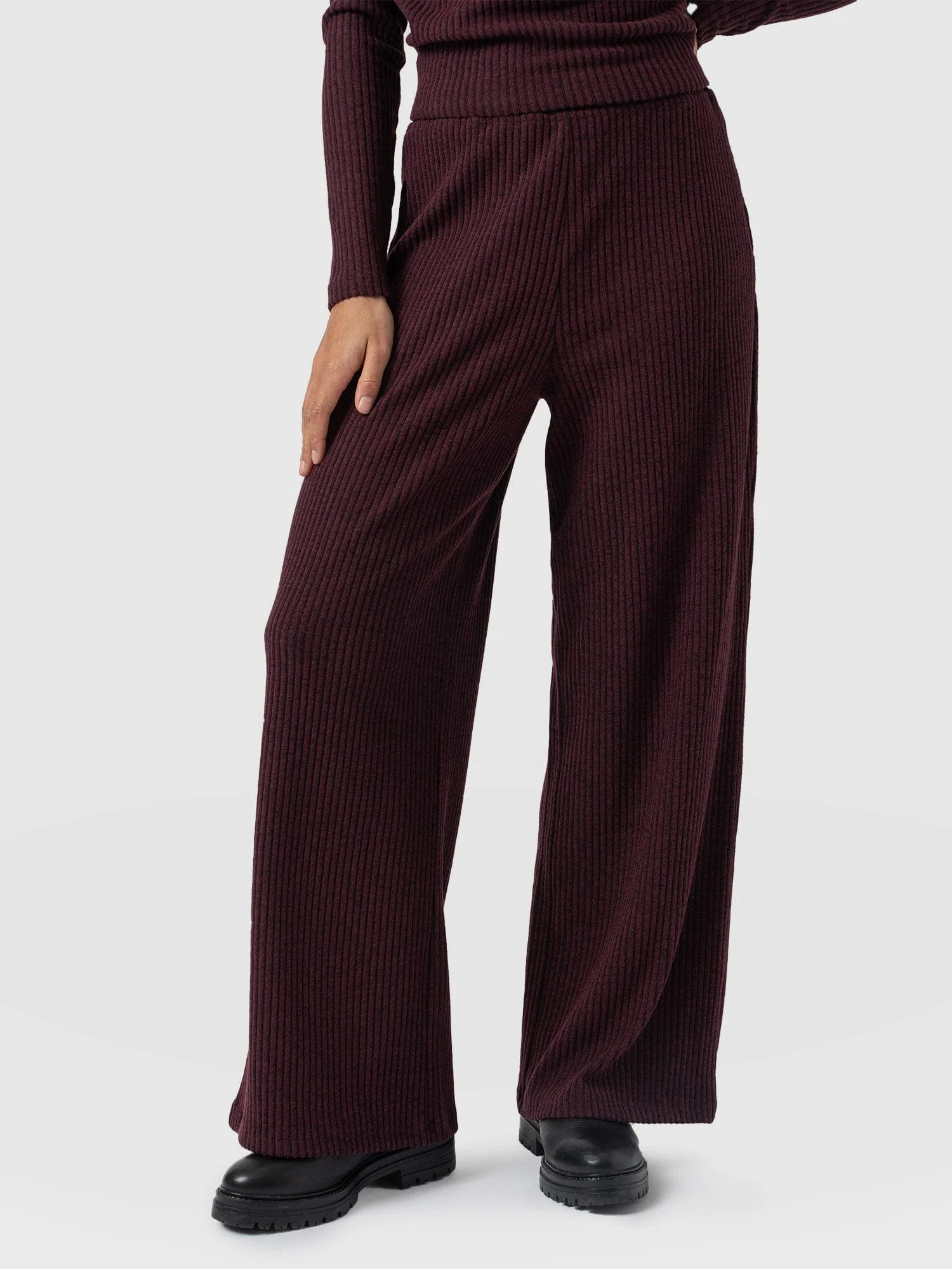 Victory Rib Wide Leg Pant - Burgundy