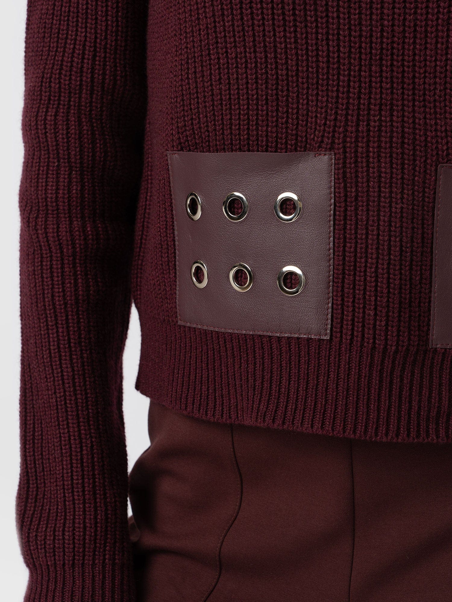 Eyelet Rib Knit Sweater - Maroon