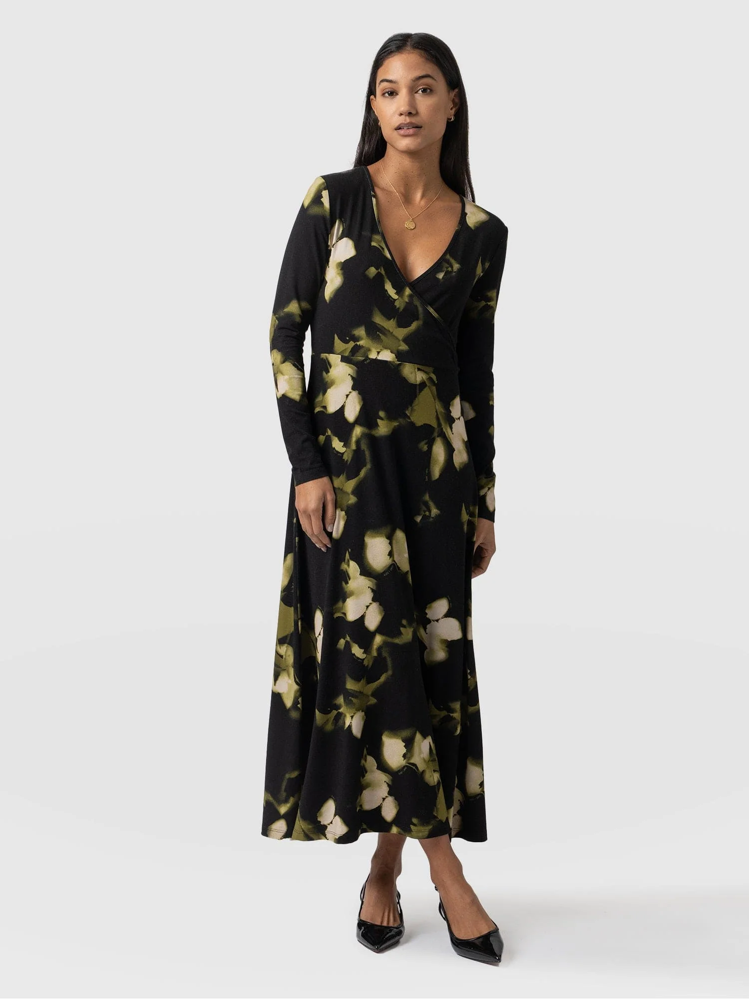 Maggie Wrap Midi Dress - Green Aurora