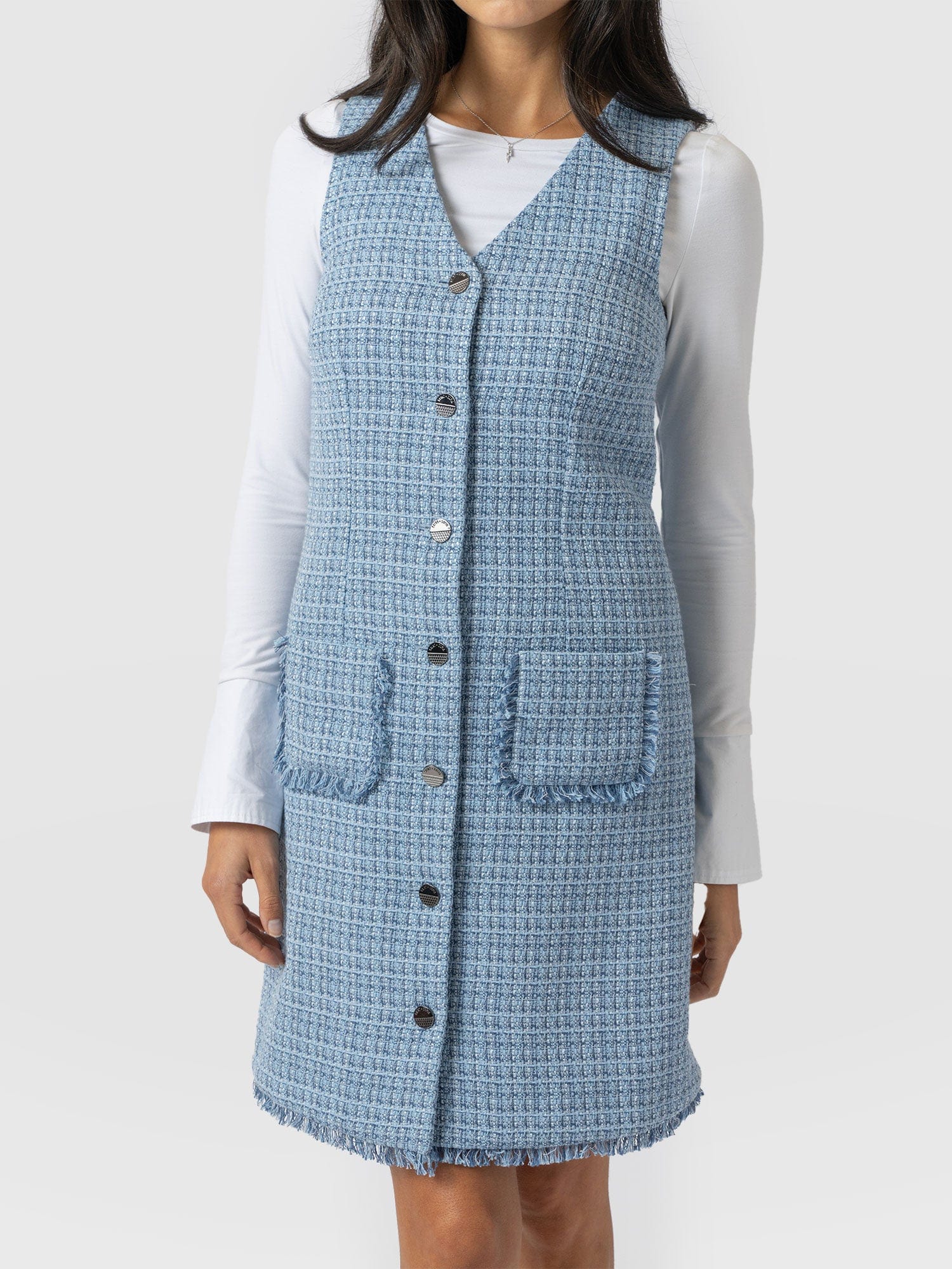Luther Boucle Mini Dress - Pale Blue