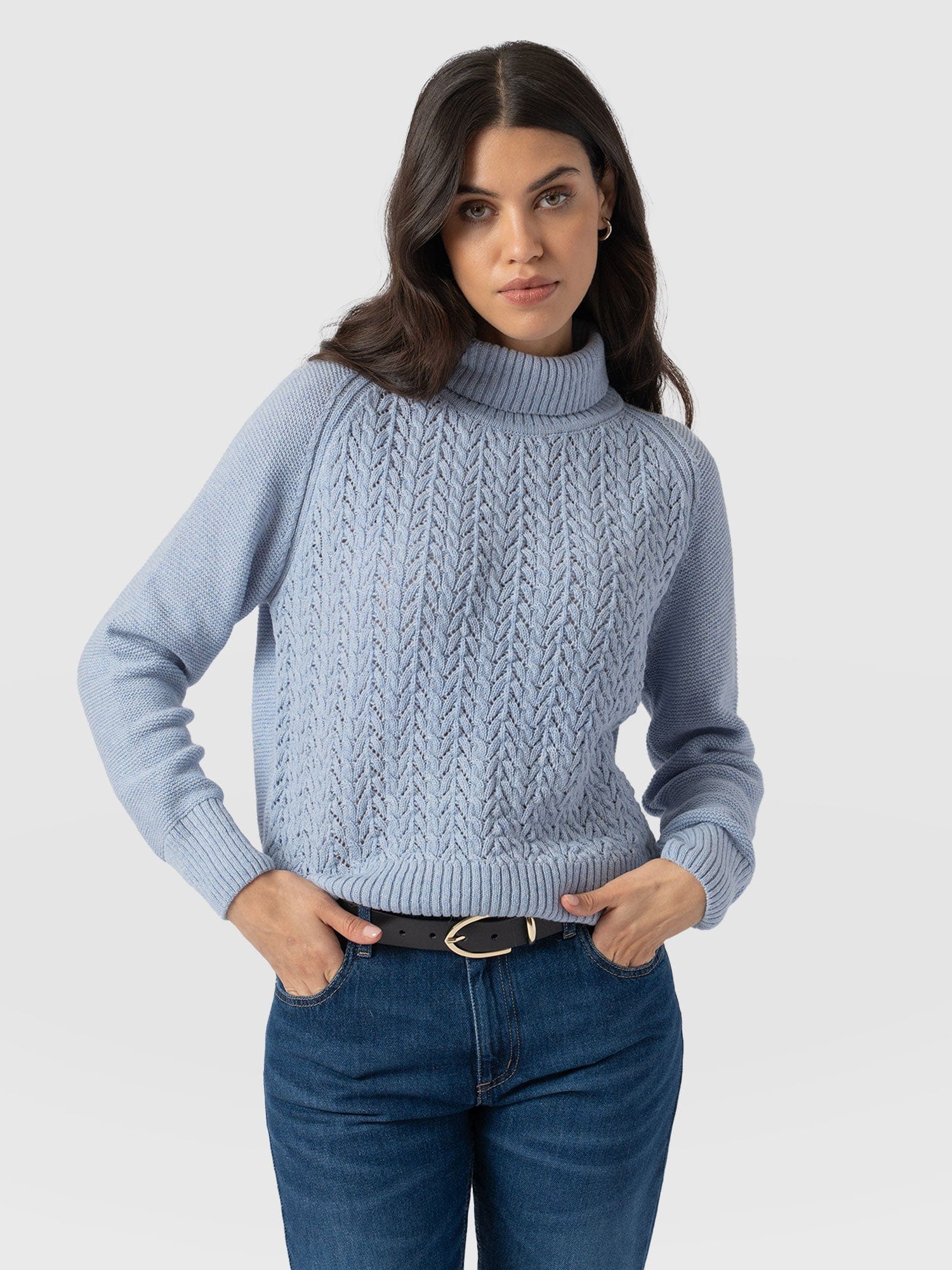 Glen Cable Knit Sweater - Pale Blue