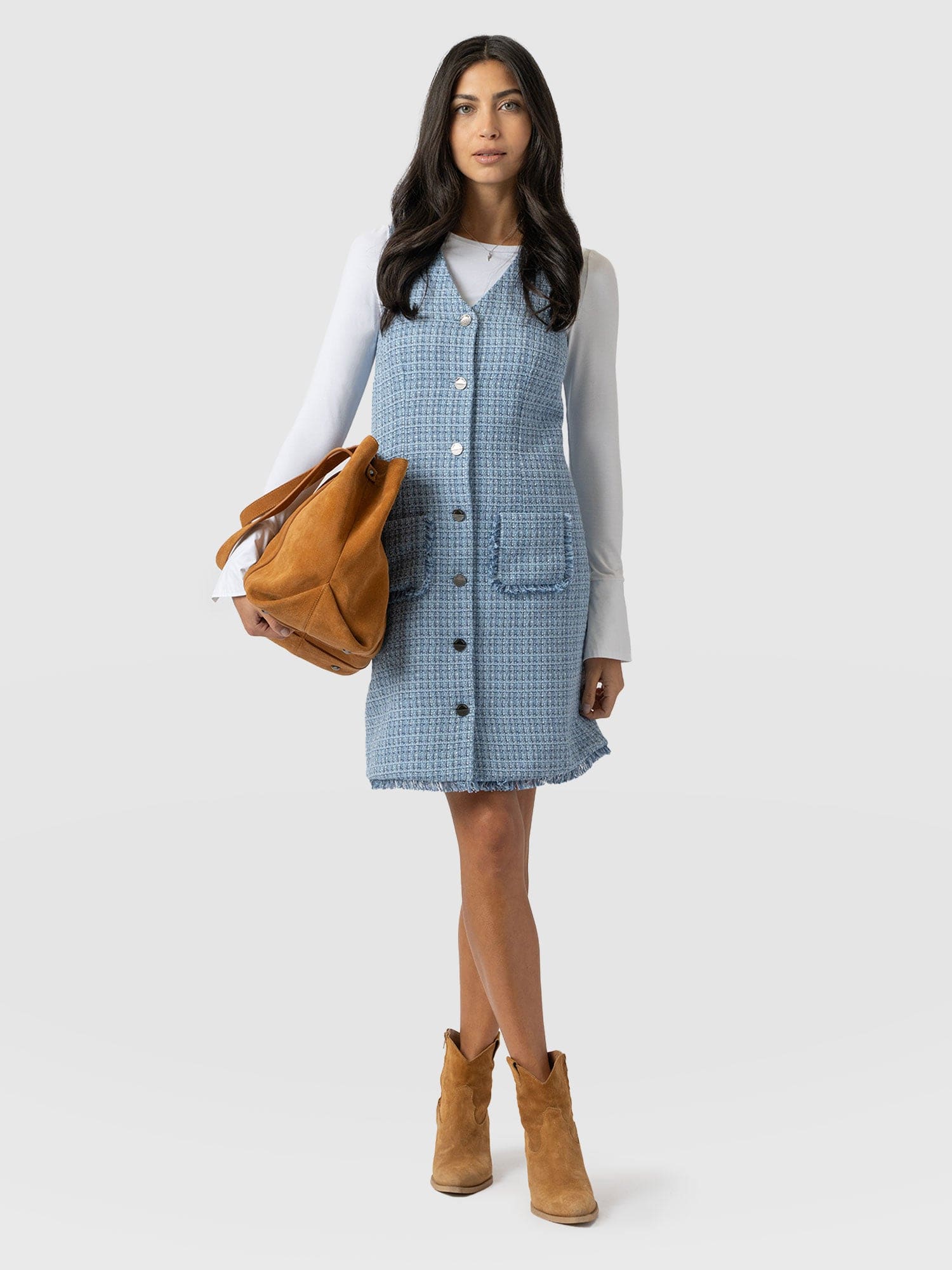 Luther Boucle Mini Dress - Pale Blue