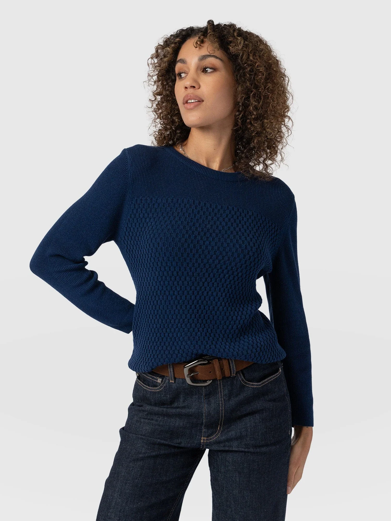 Honeycomb Rib Sweater - Navy