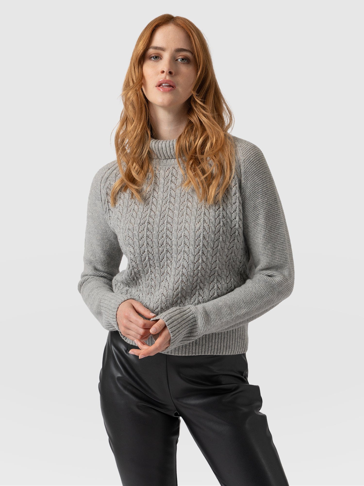 Glen Cable Knit Sweater - Grey Melange