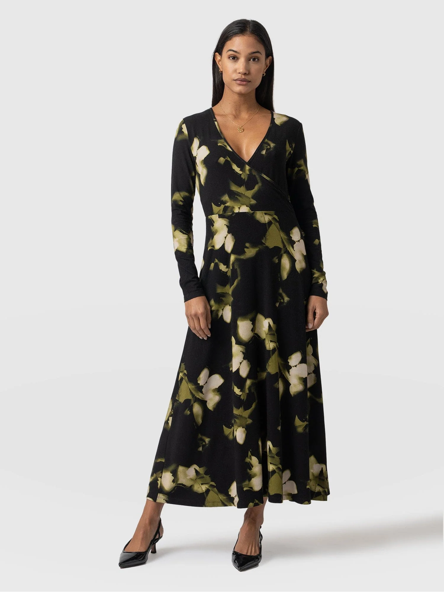 Maggie Wrap Midi Dress - Green Aurora