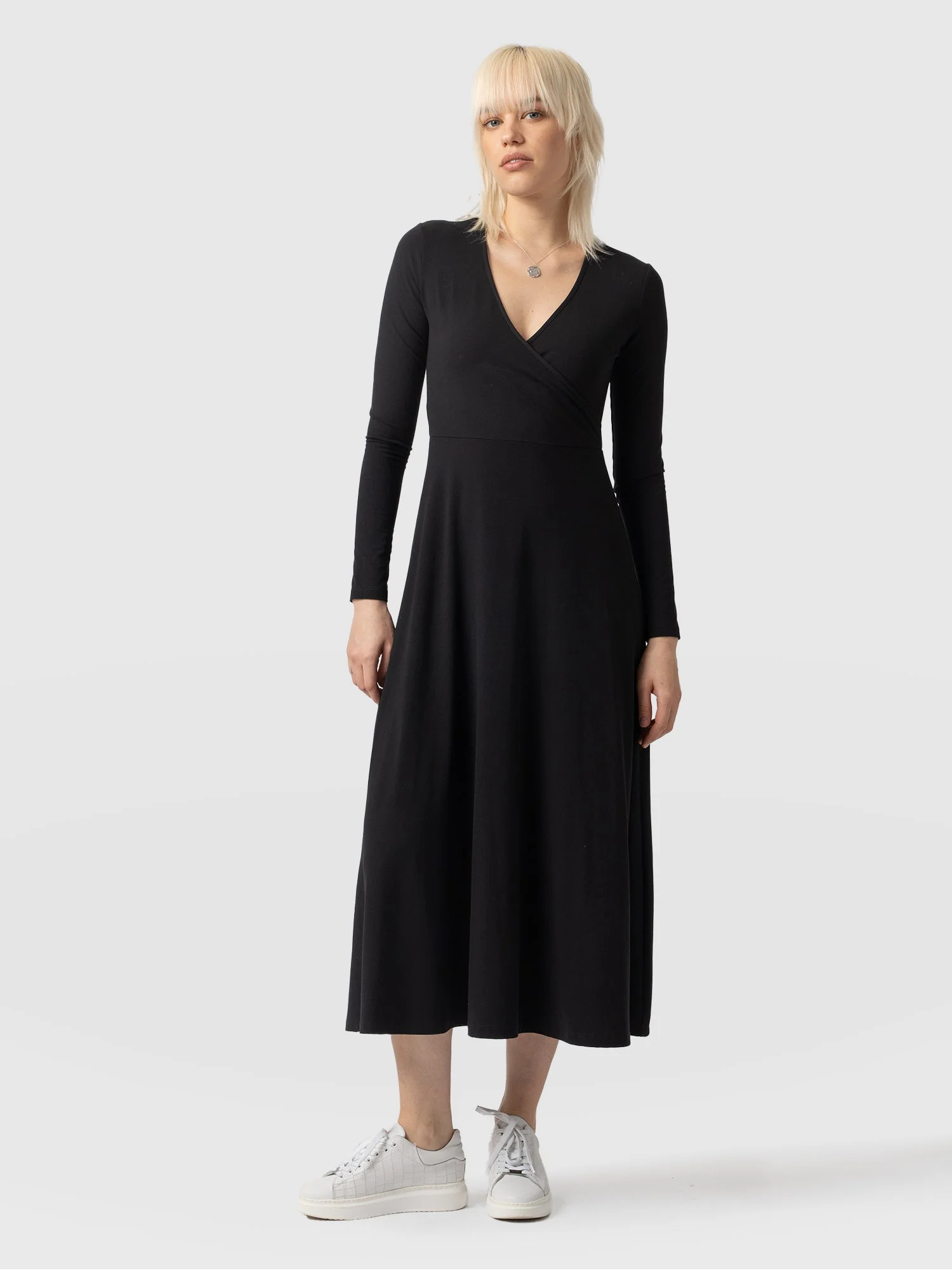 Maggie Wrap Midi Dress - Black