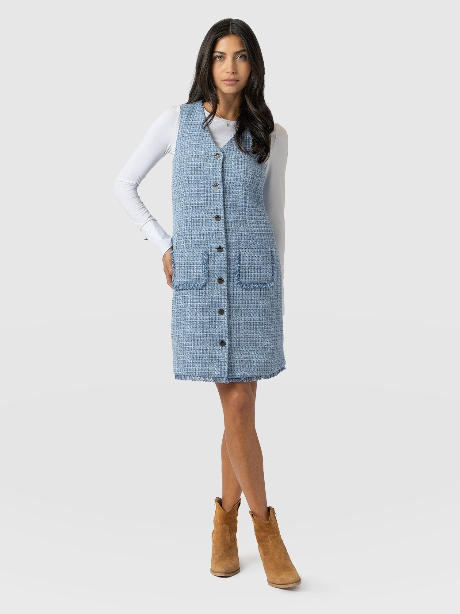 Luther Boucle Mini Dress - Pale Blue