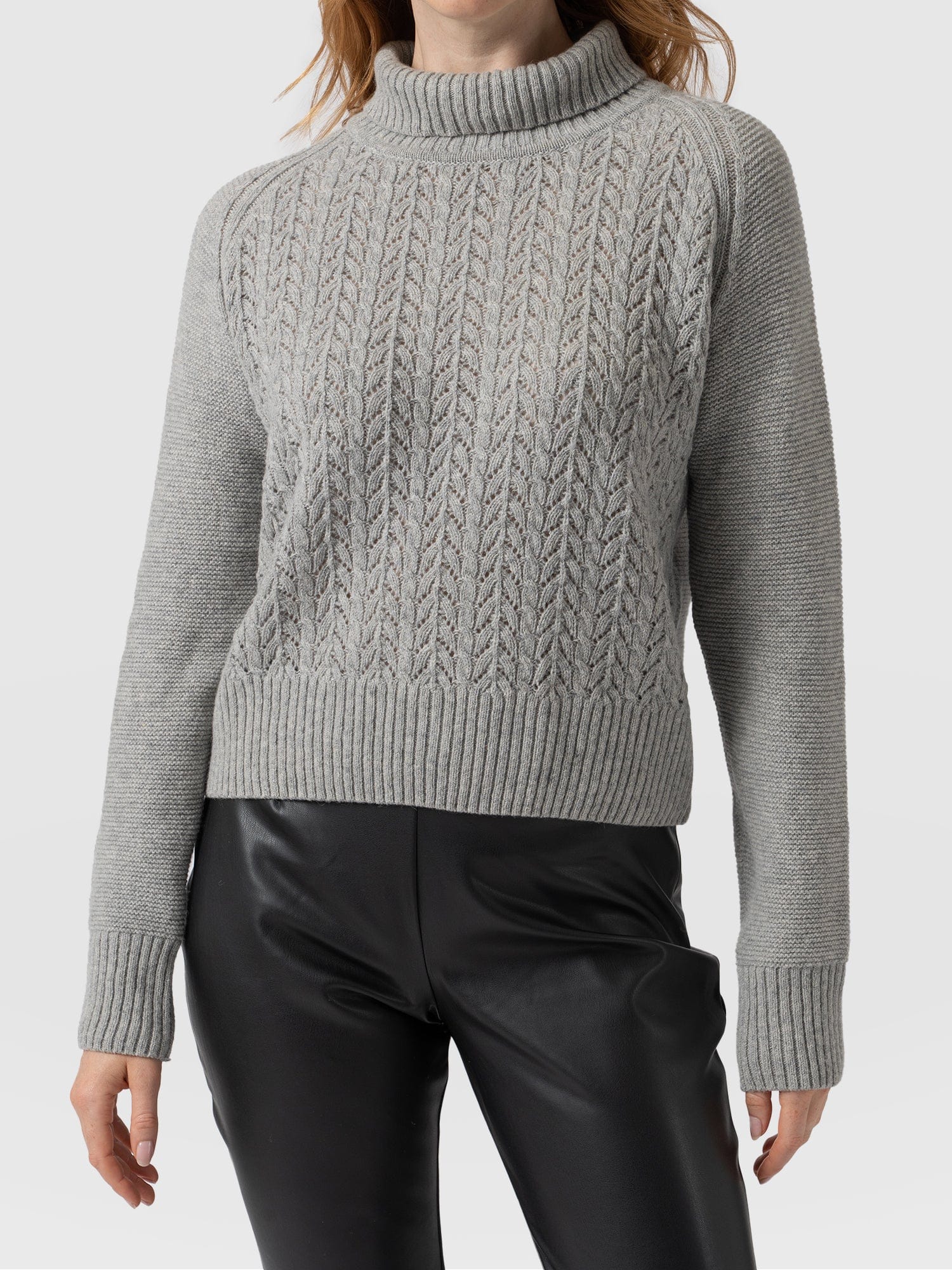 Glen Cable Knit Sweater - Grey Melange