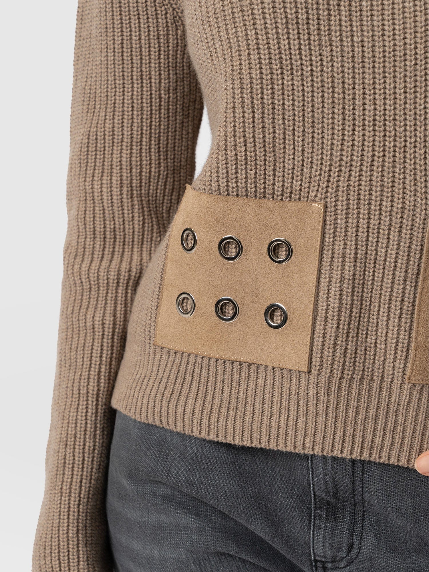 Eyelet Rib Knit Sweater - Mocha