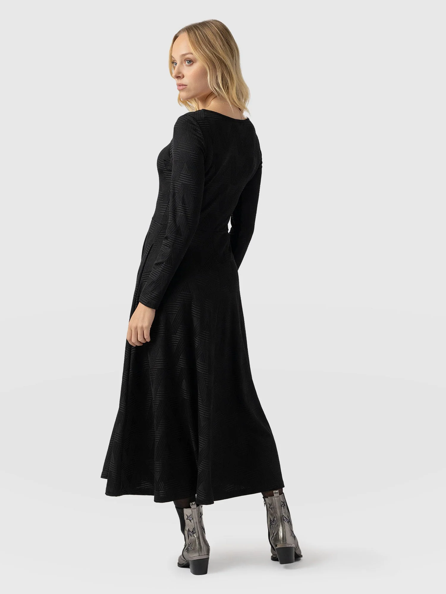 Darcey Flared Dress - Black Jacquard