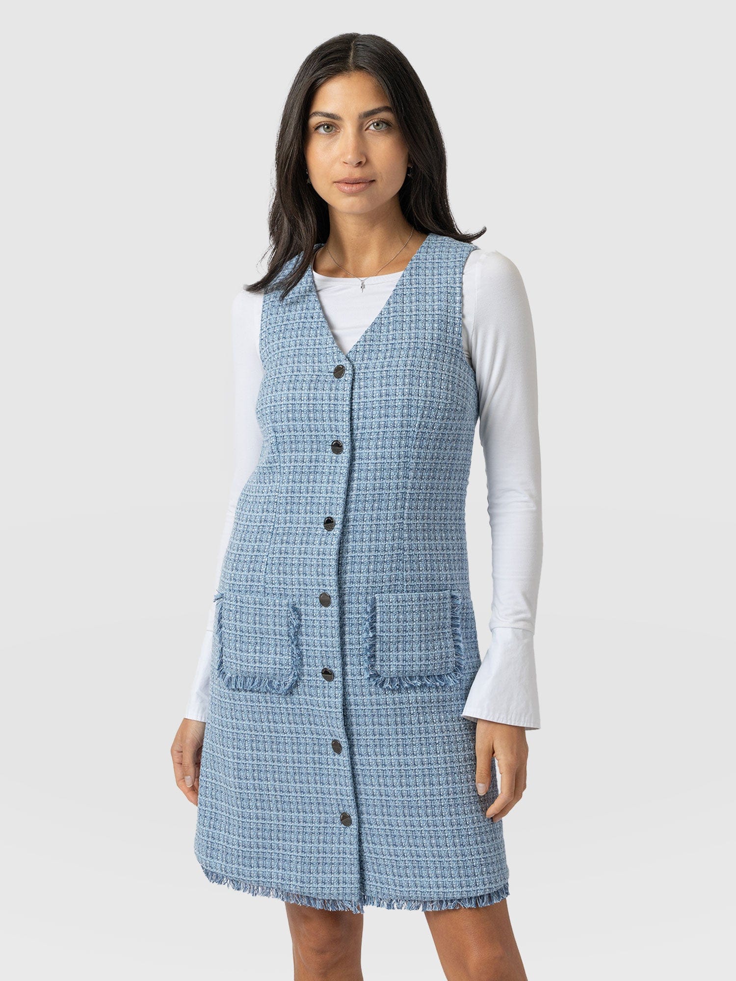 Luther Boucle Mini Dress - Pale Blue