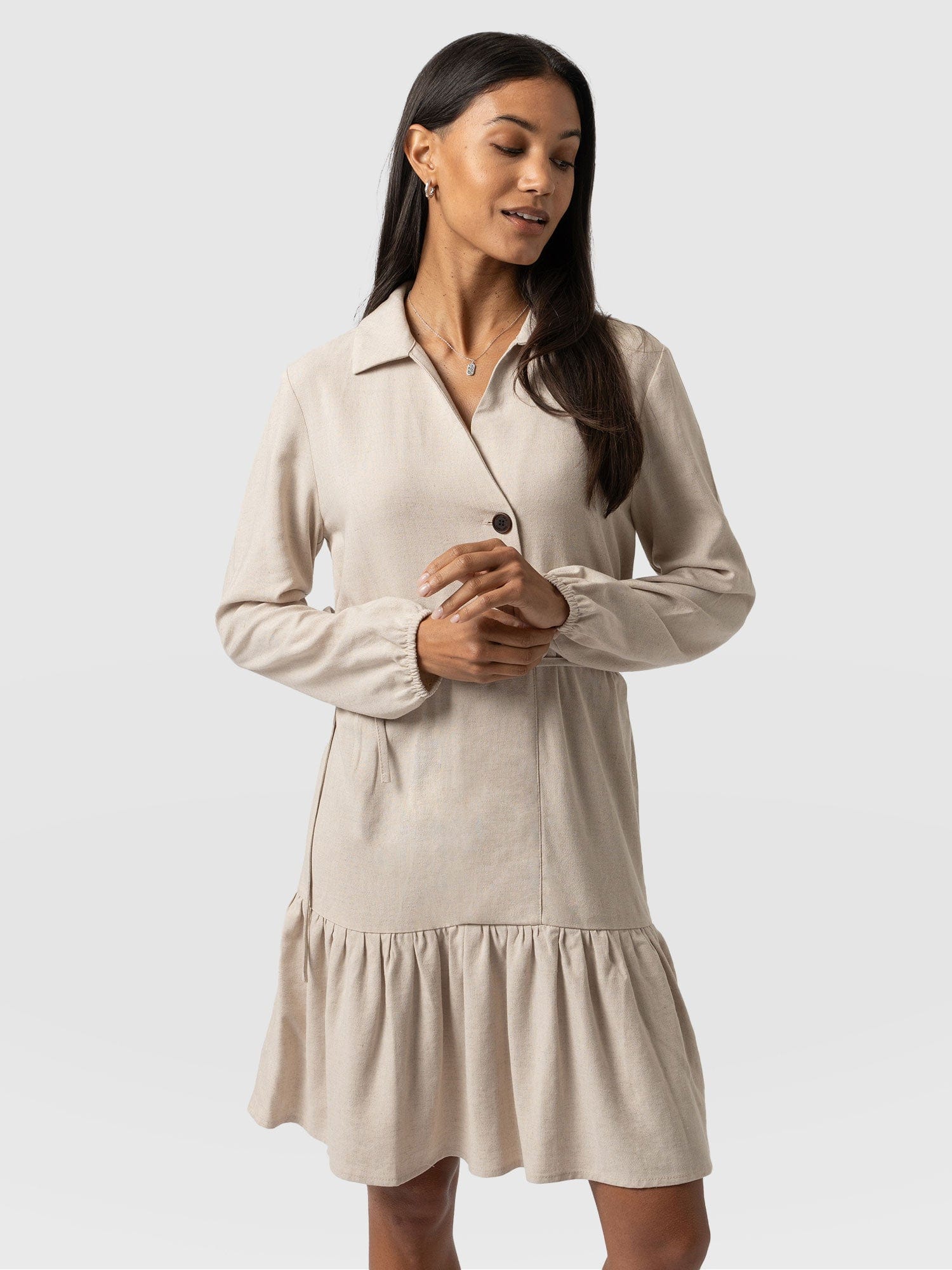 Aurelia Mini Linen Dress - Oatmeal