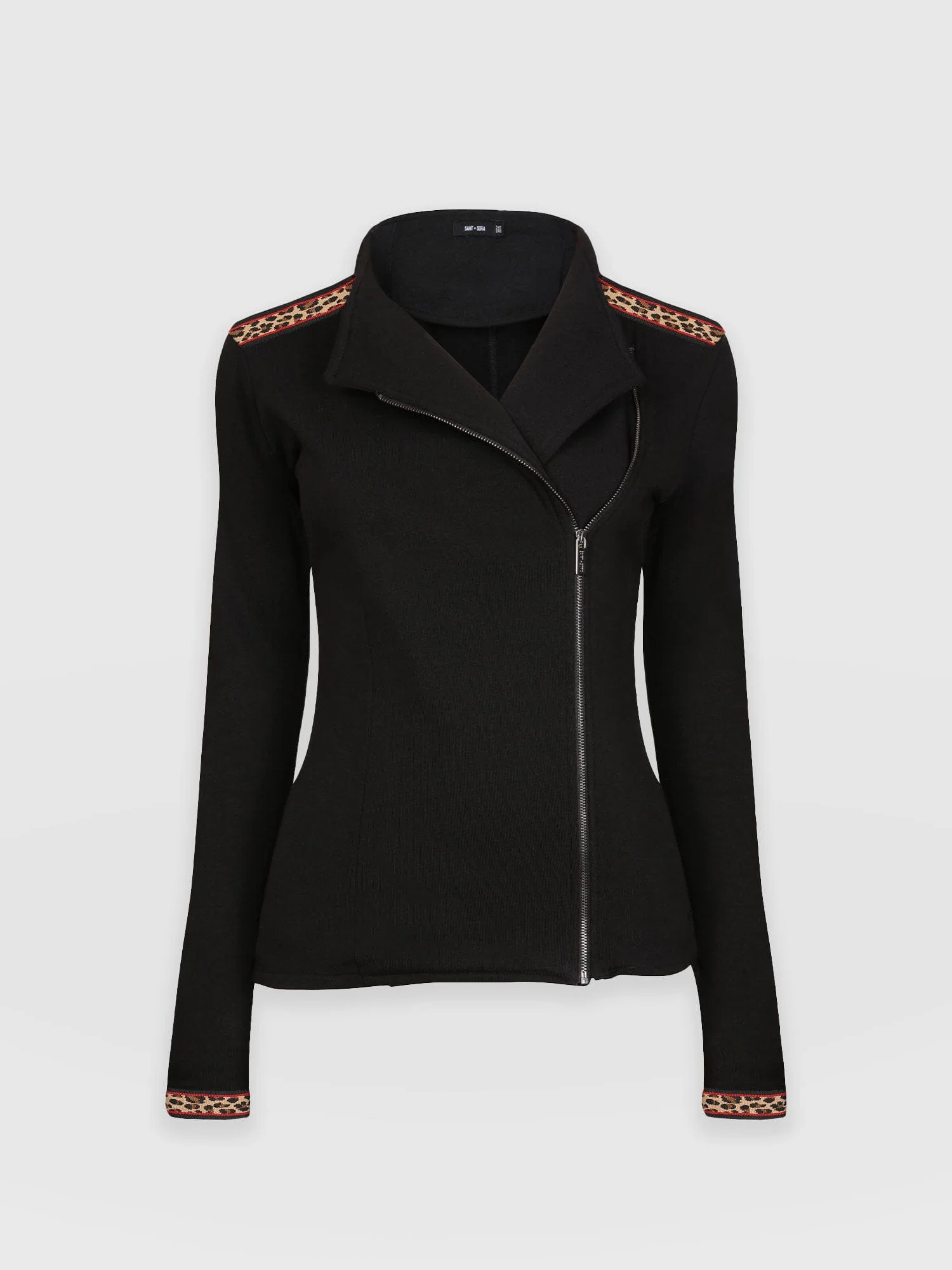 Cotton Biker Jacket - Leopard Trim