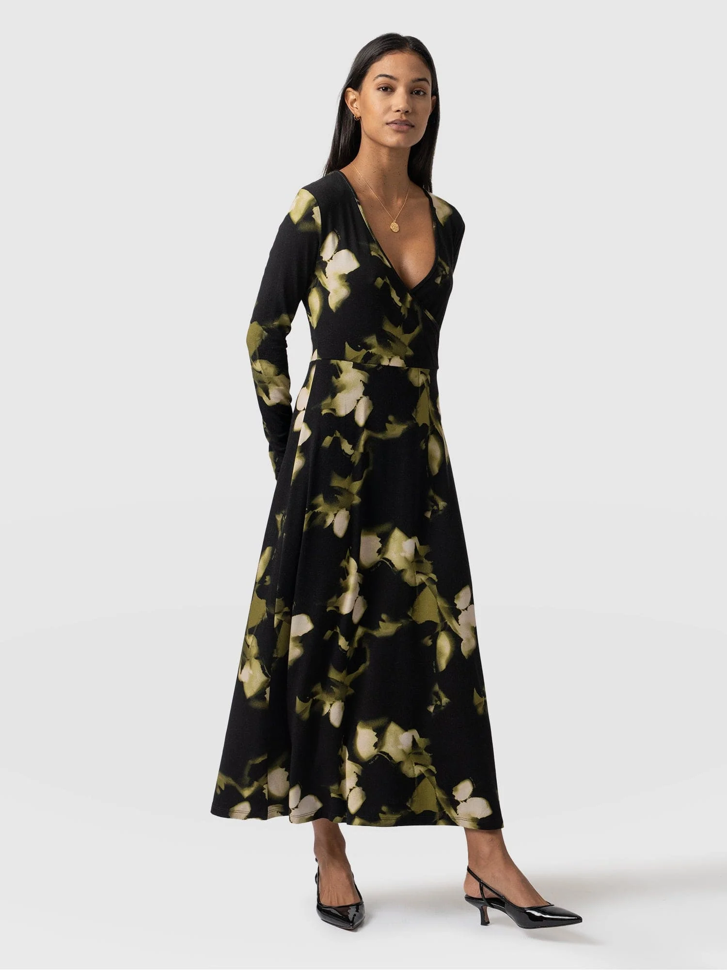 Maggie Wrap Midi Dress - Green Aurora