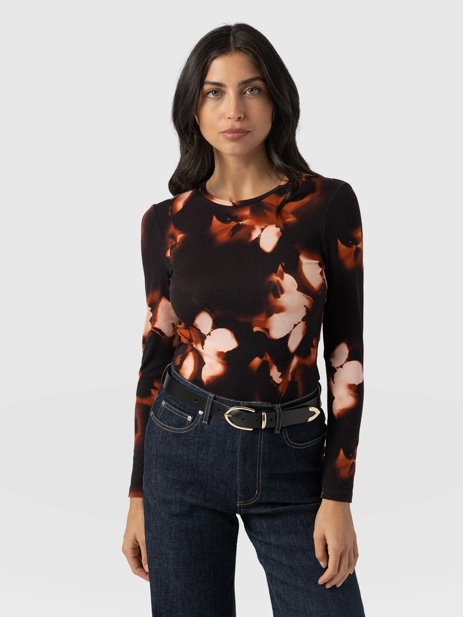 Austen Crew Neck Long Sleeve Tee - Orange Aurora