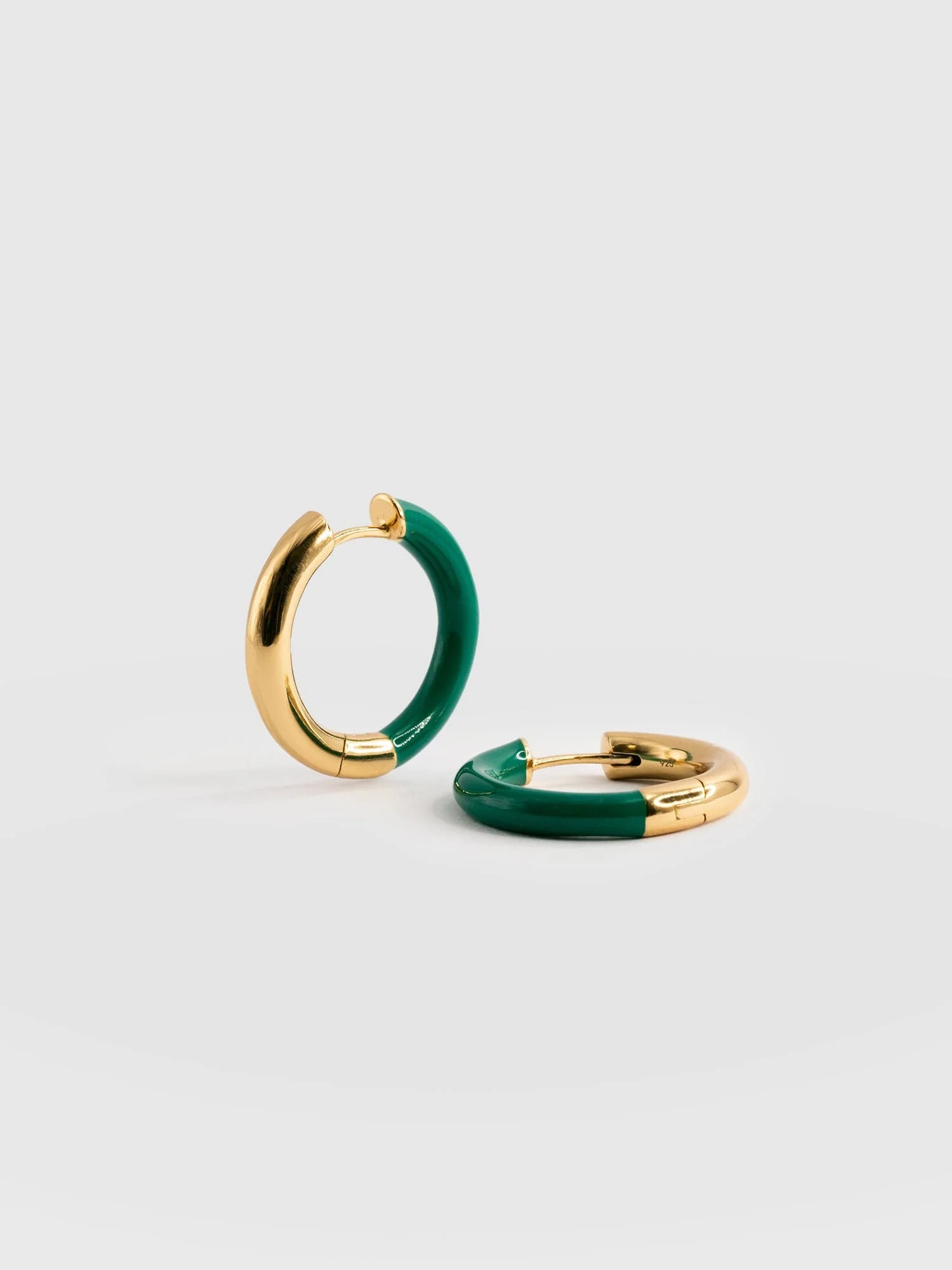 Gold Enamel Hoop Earrings - Gold/Green