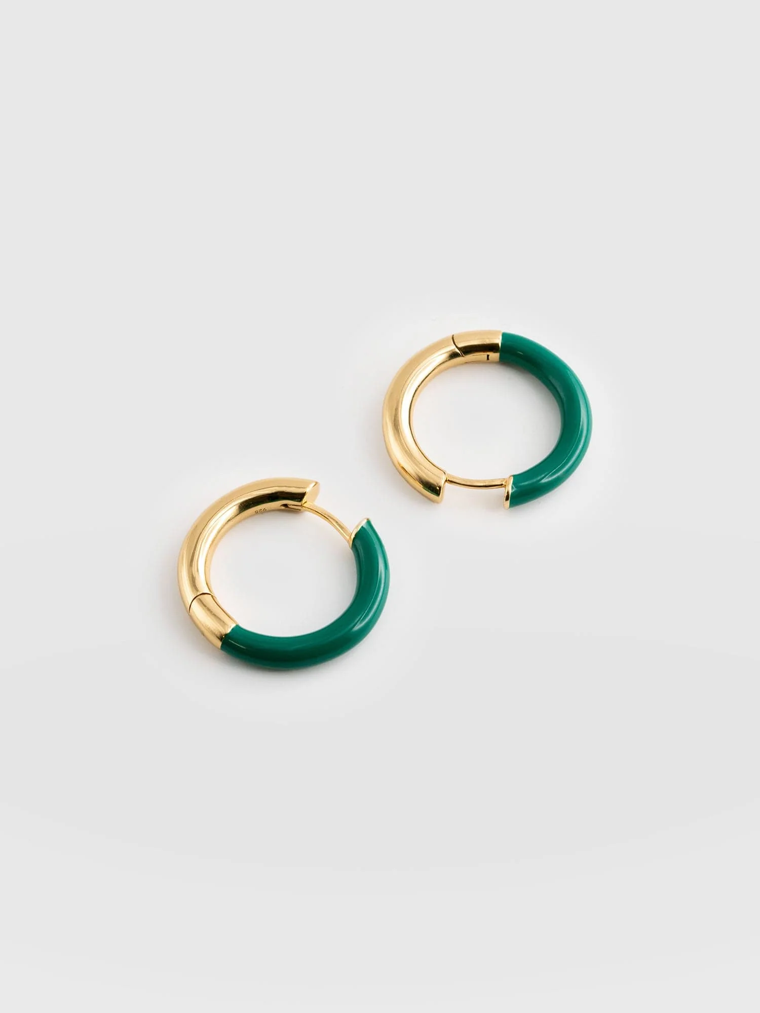 Gold Enamel Hoop Earrings - Gold/Green