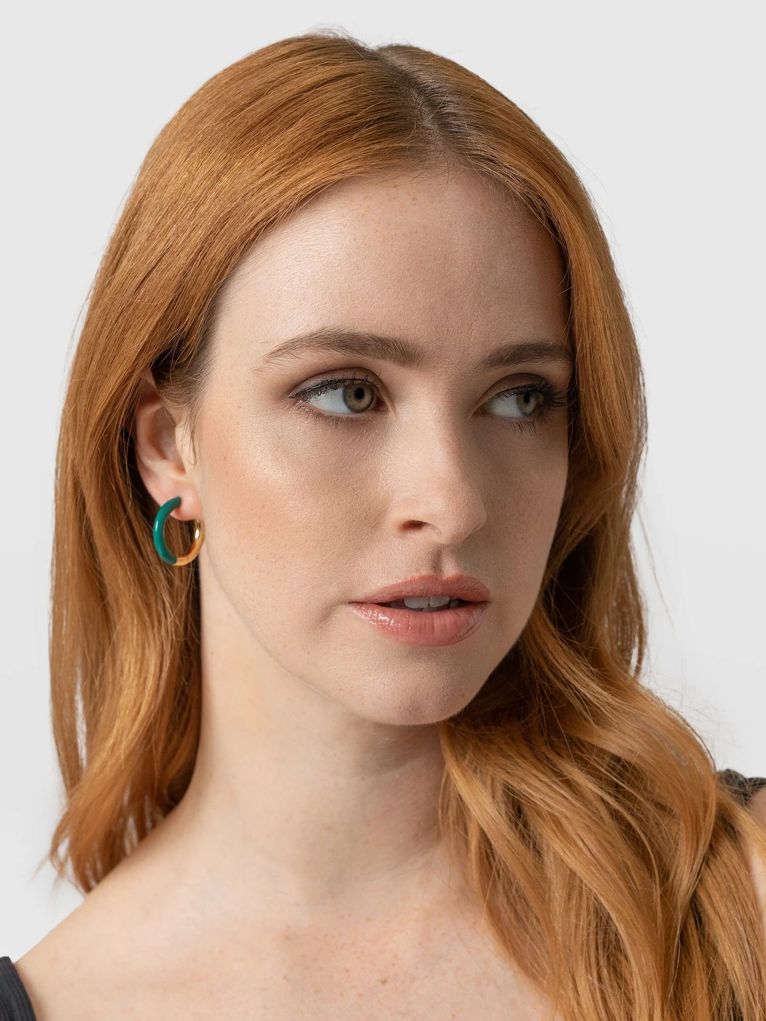 Gold Enamel Hoop Earrings - Gold/Green