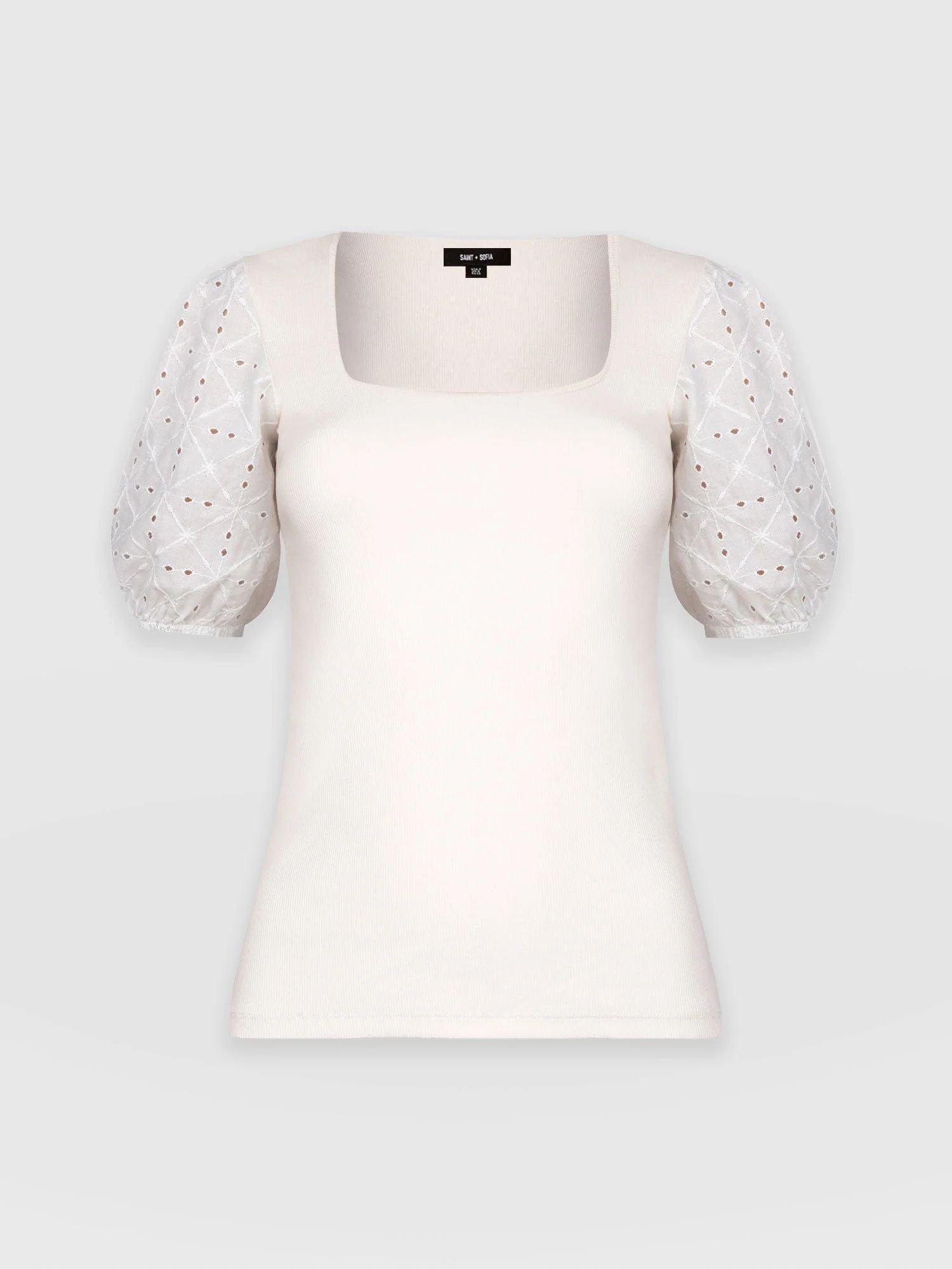 Cavendish Square Neck Tee - Cream Broderie
