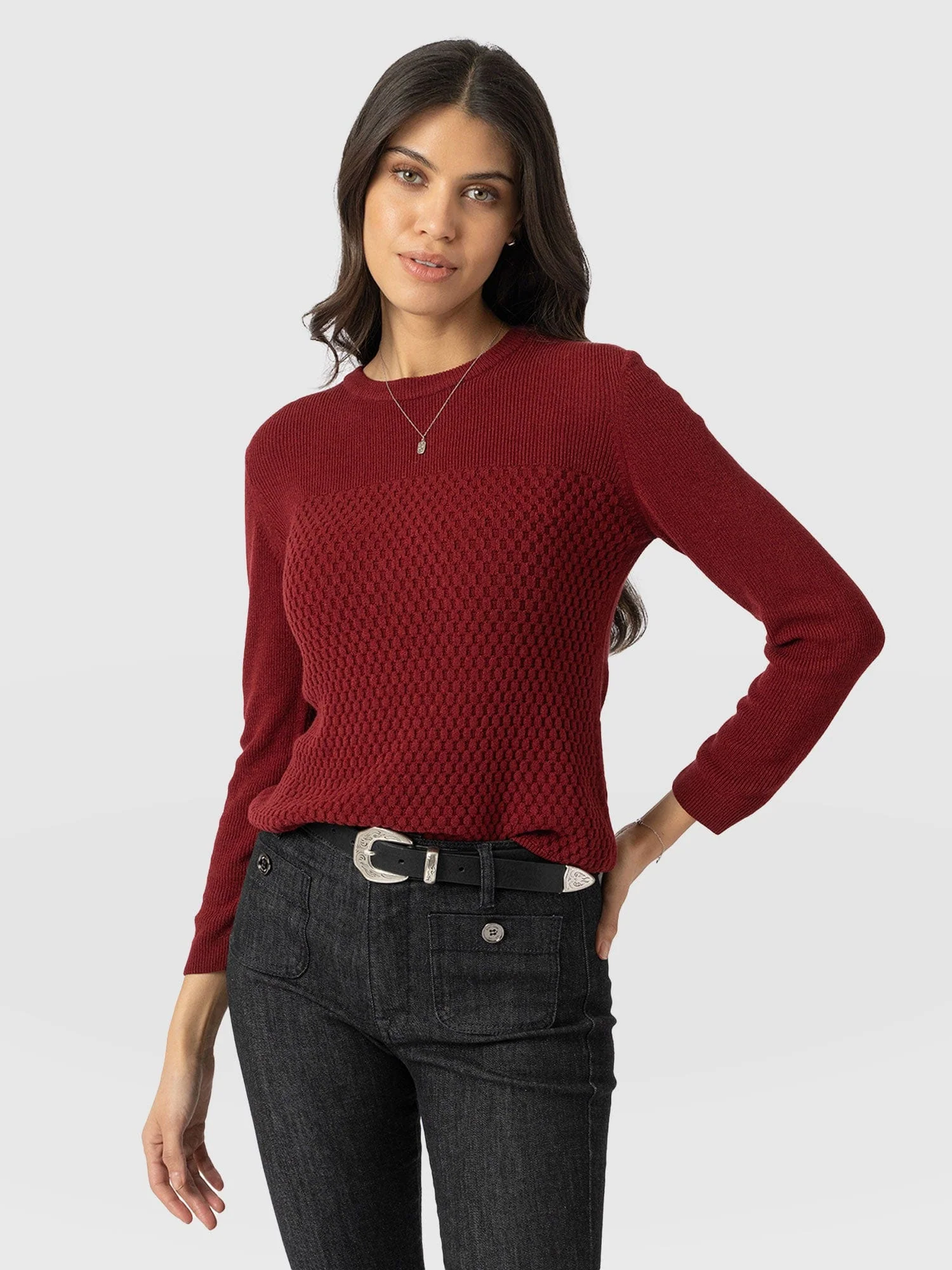Honeycomb Rib Sweater - Burgundy
