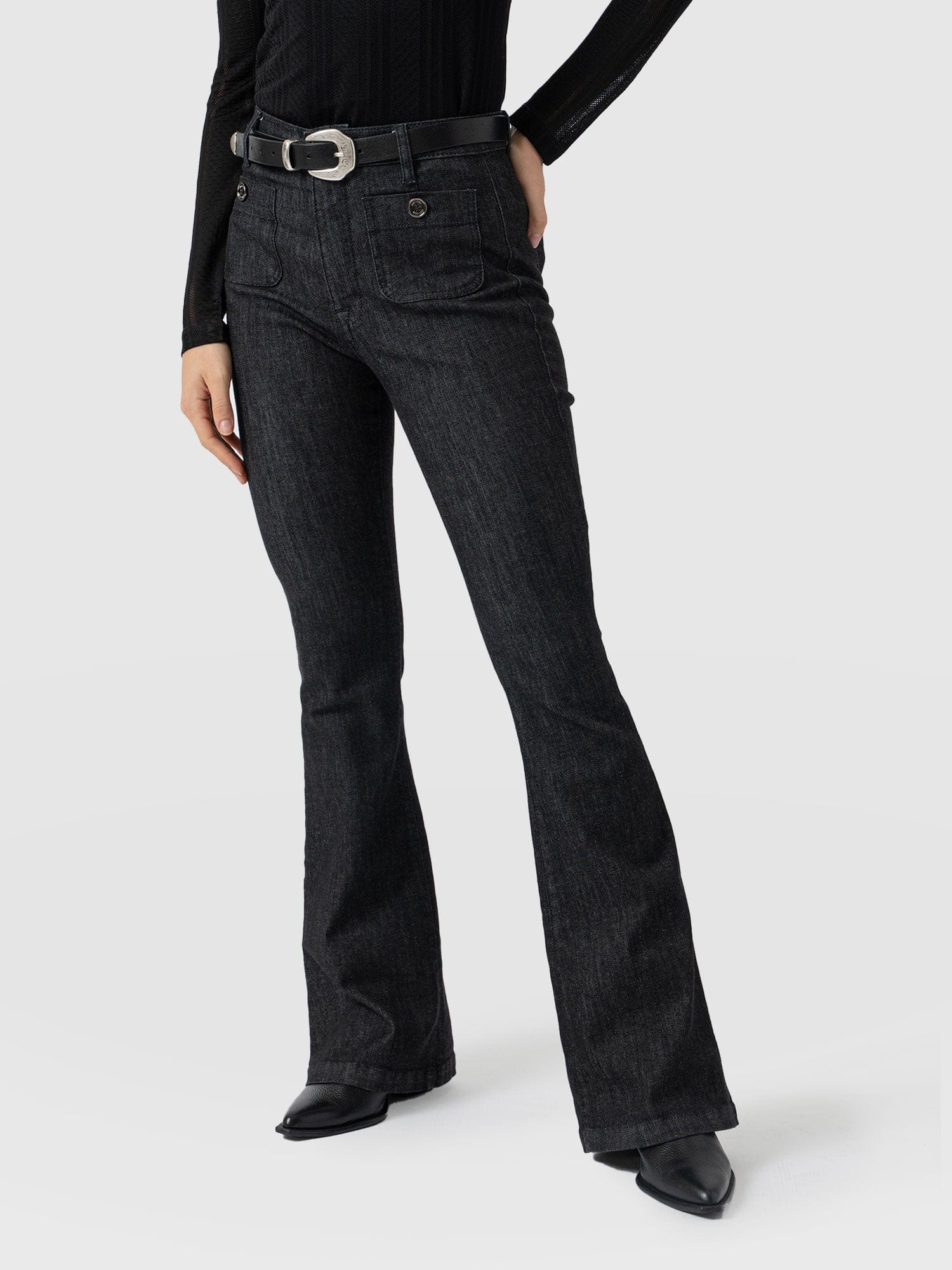 Bowie Stretch Flare Jeans - Black Wash