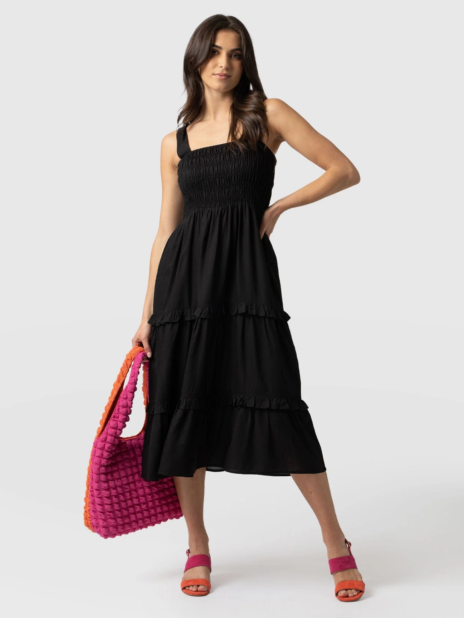 Suzi Shirring Dress - Black