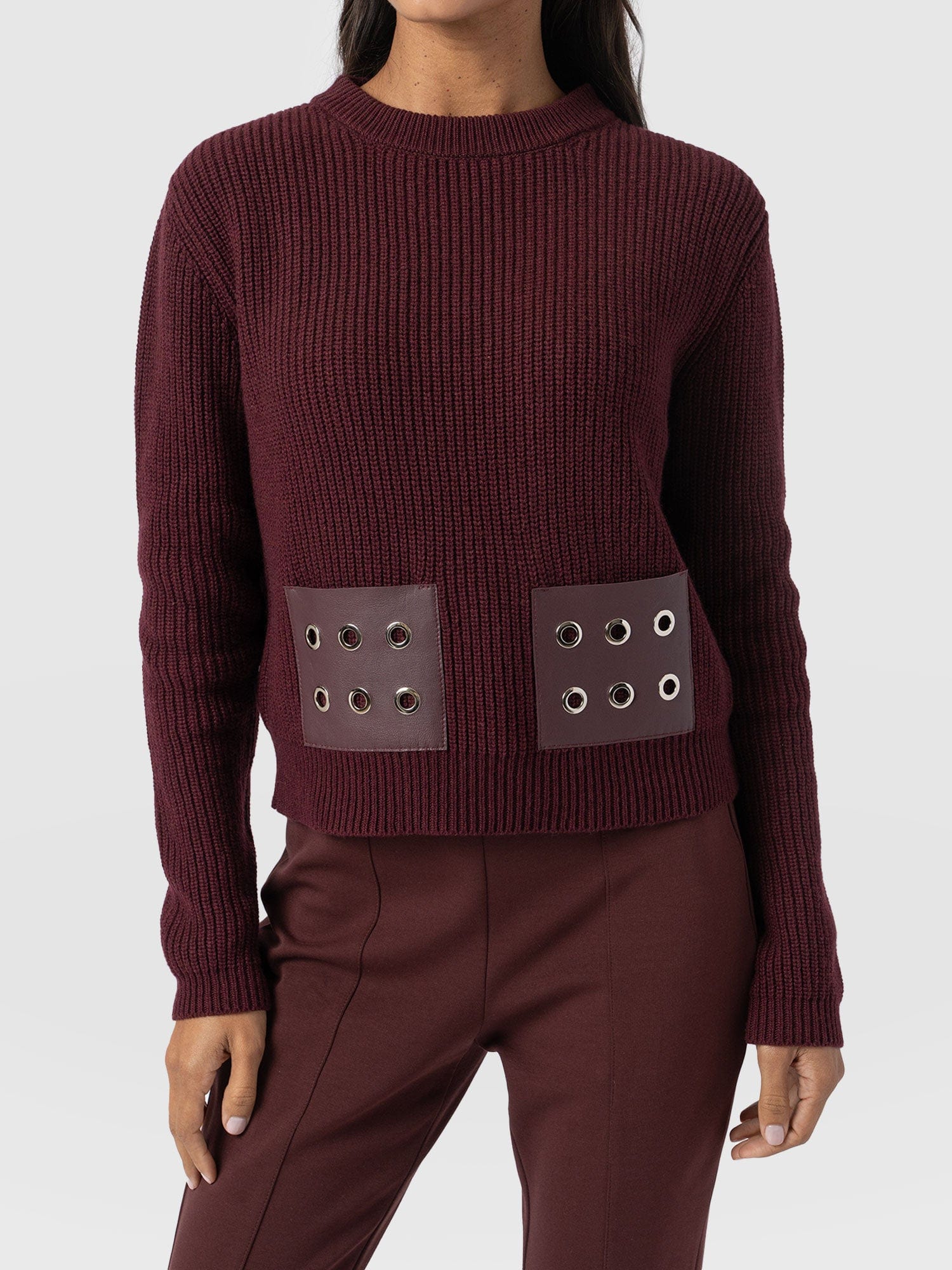 Eyelet Rib Knit Sweater - Maroon