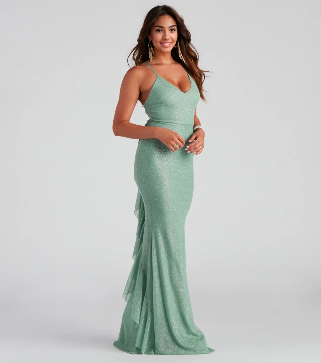 Formal Glitter Ruffled Dress