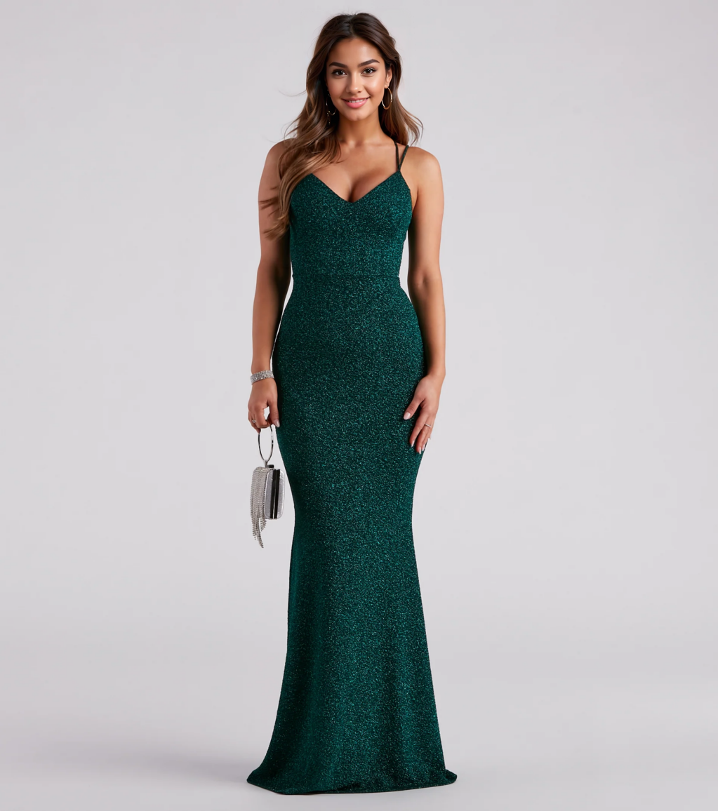 Rachel Formal Glitter Lace-Up Dress