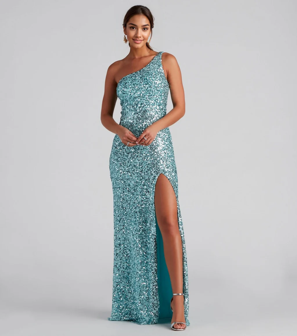 Formal One-Shoulder Sequin Dress