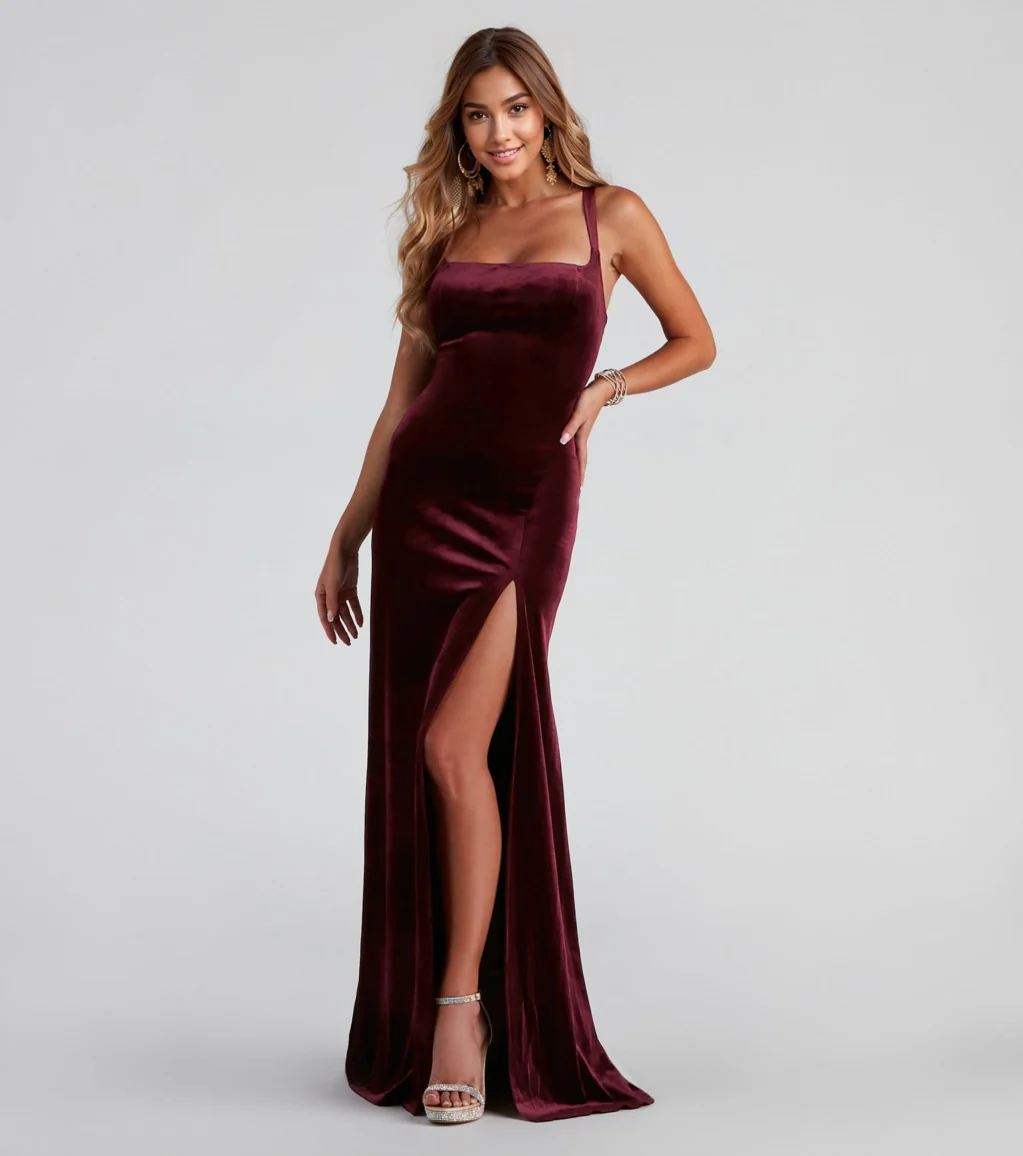 Lace-Up Back Velvet Dress