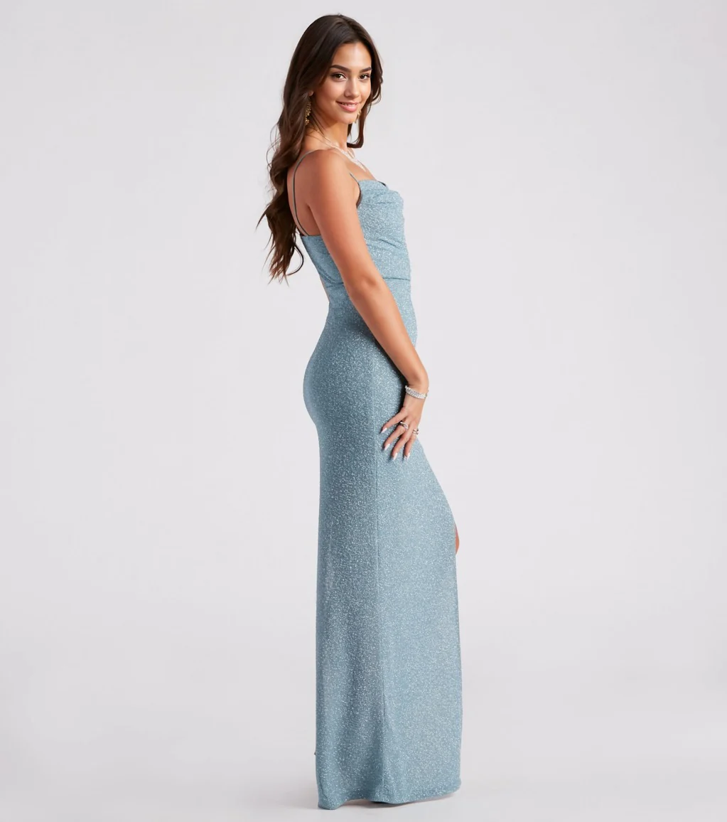 Formal High Slit Glitzy Glitter Dress