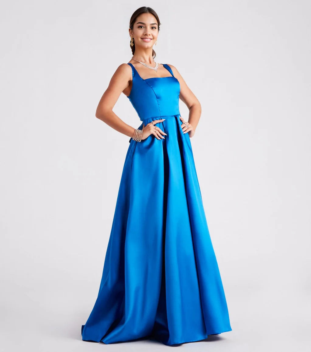 Satin Lace-Up A-Line Ball Gown