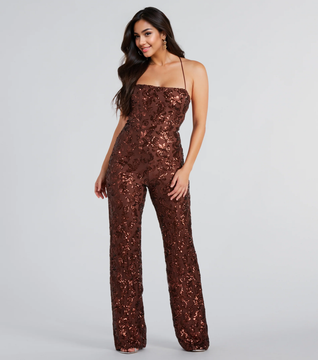 Radiate In Sequins Lace-Up Jumpsuit