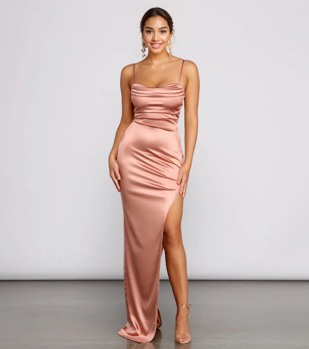 Lola High Slit Satin Dress