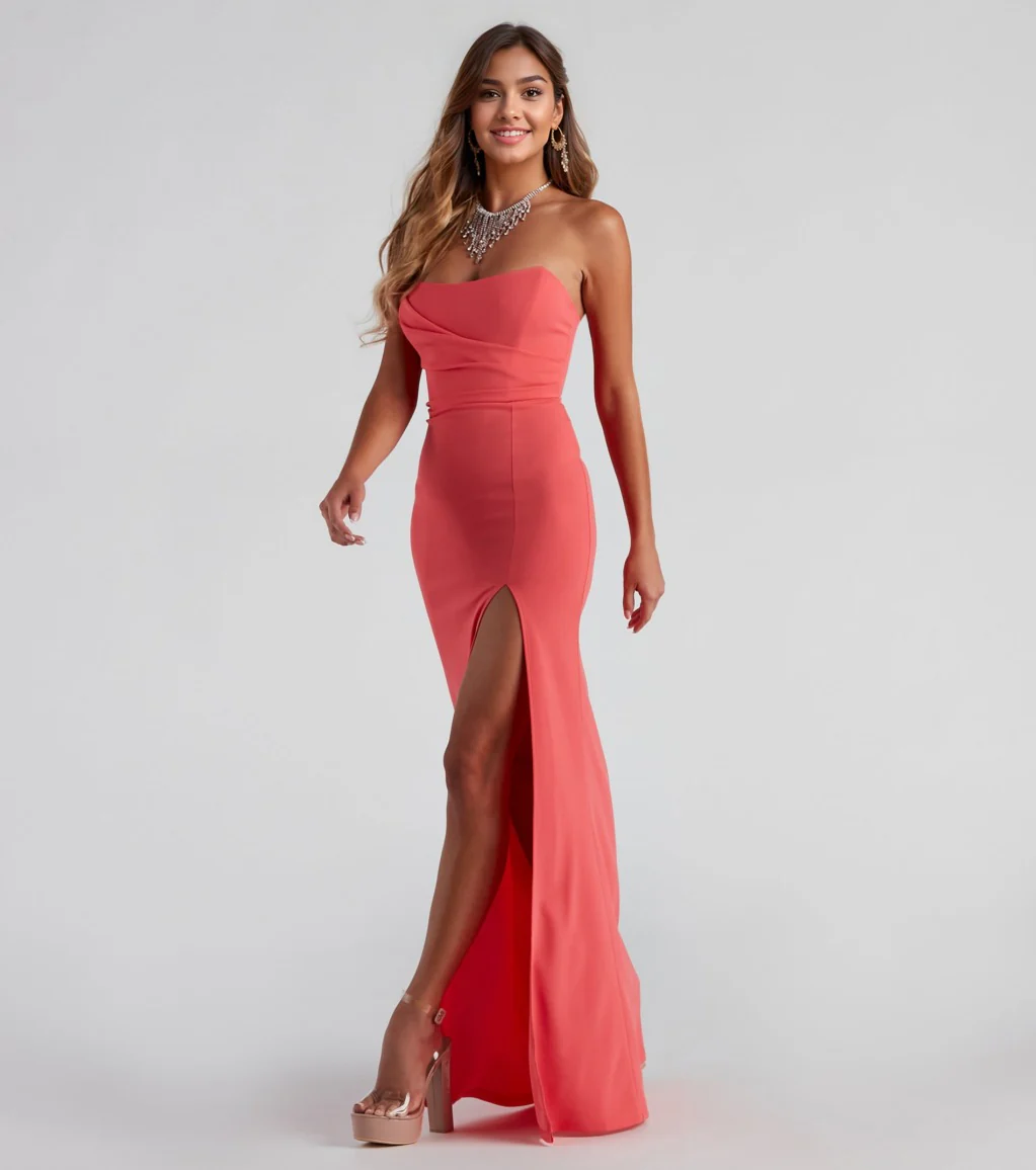 Strapless High Slit Formal Dress