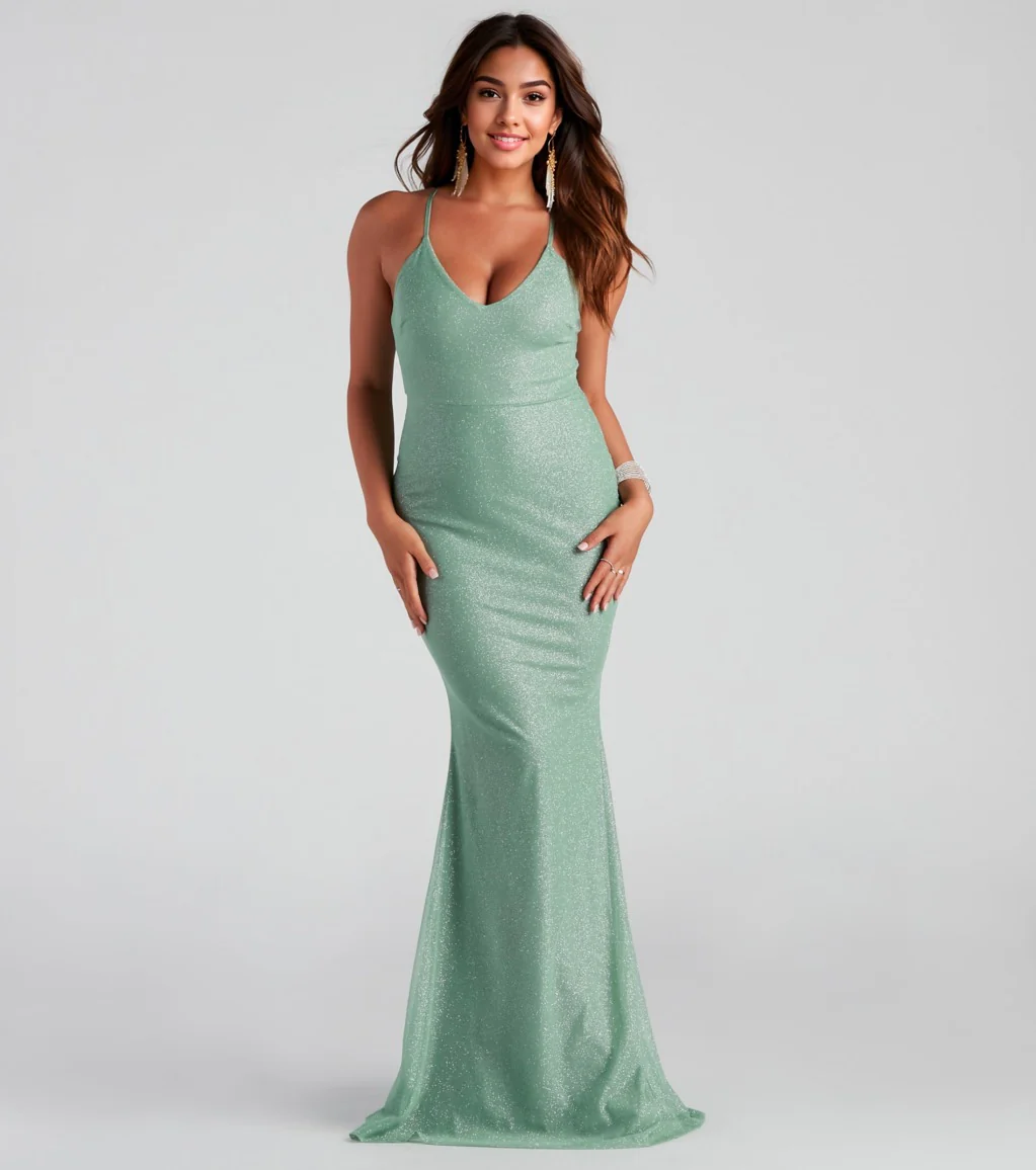 Formal Glitter Ruffled Dress