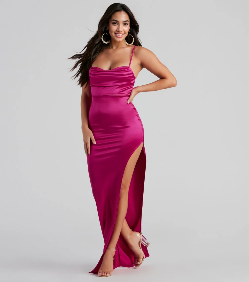 Lola High Slit Satin Dress