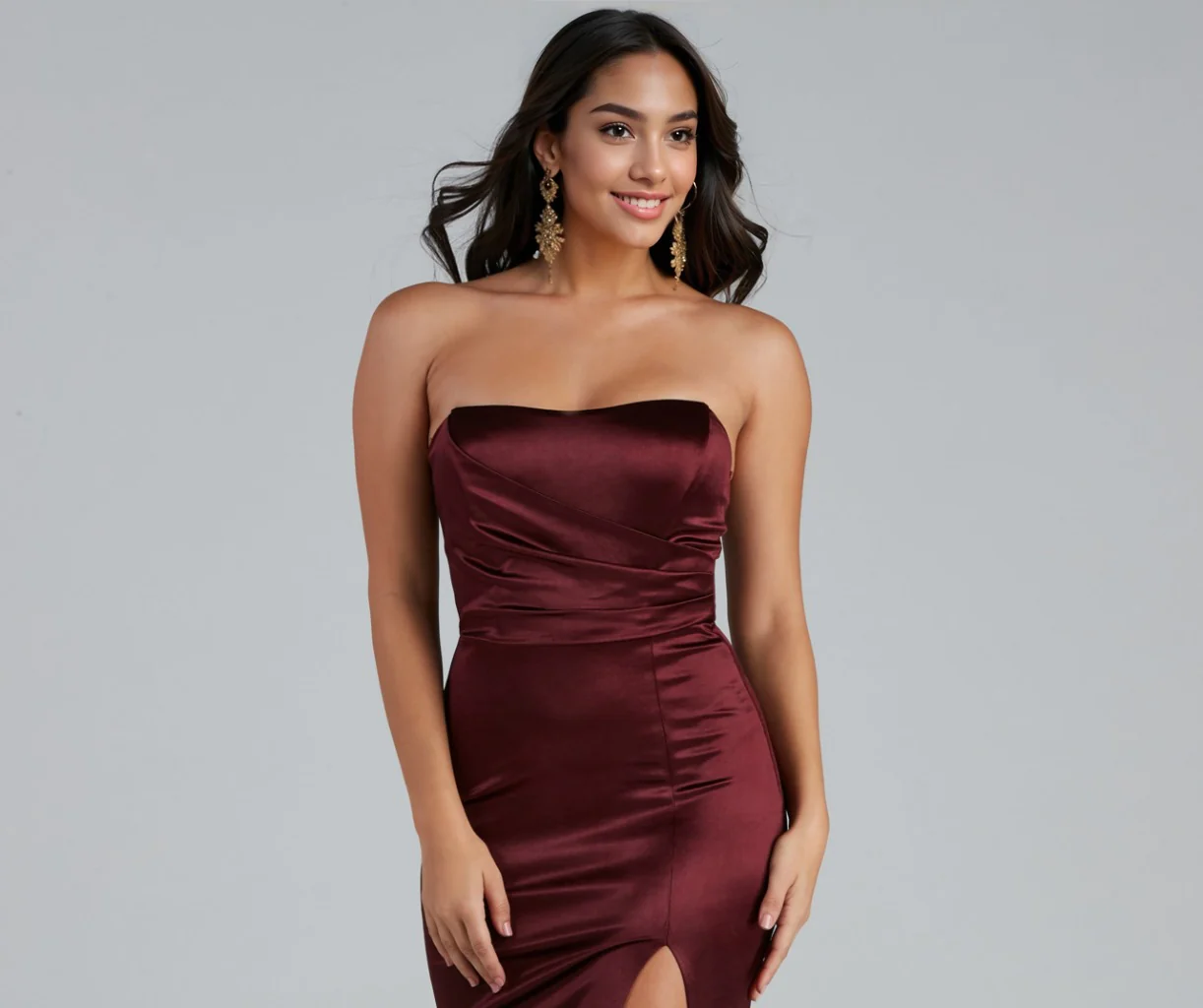 Gianna Strapless High-Slit Satin Dress