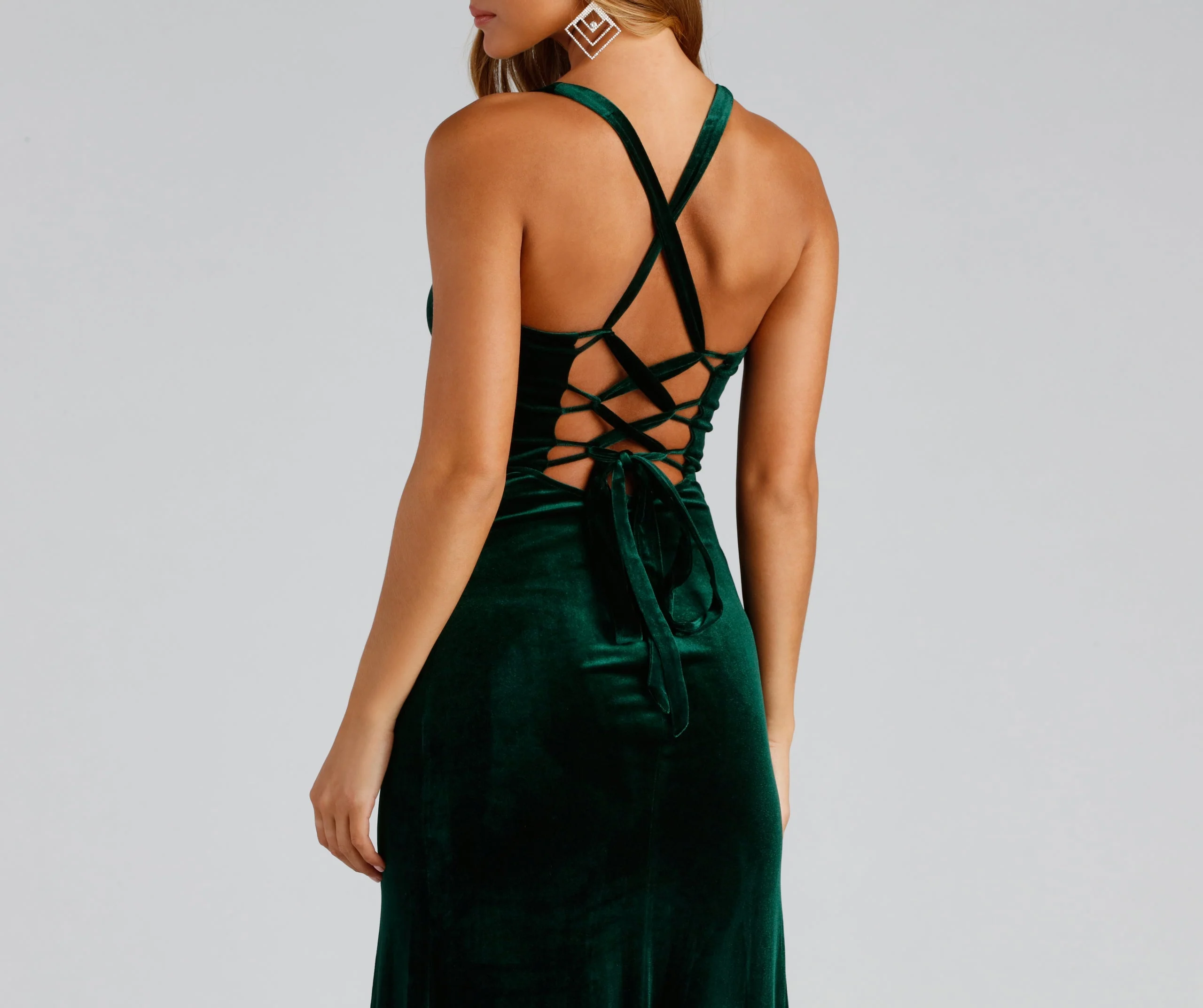 Lace-Up Back Velvet Dress